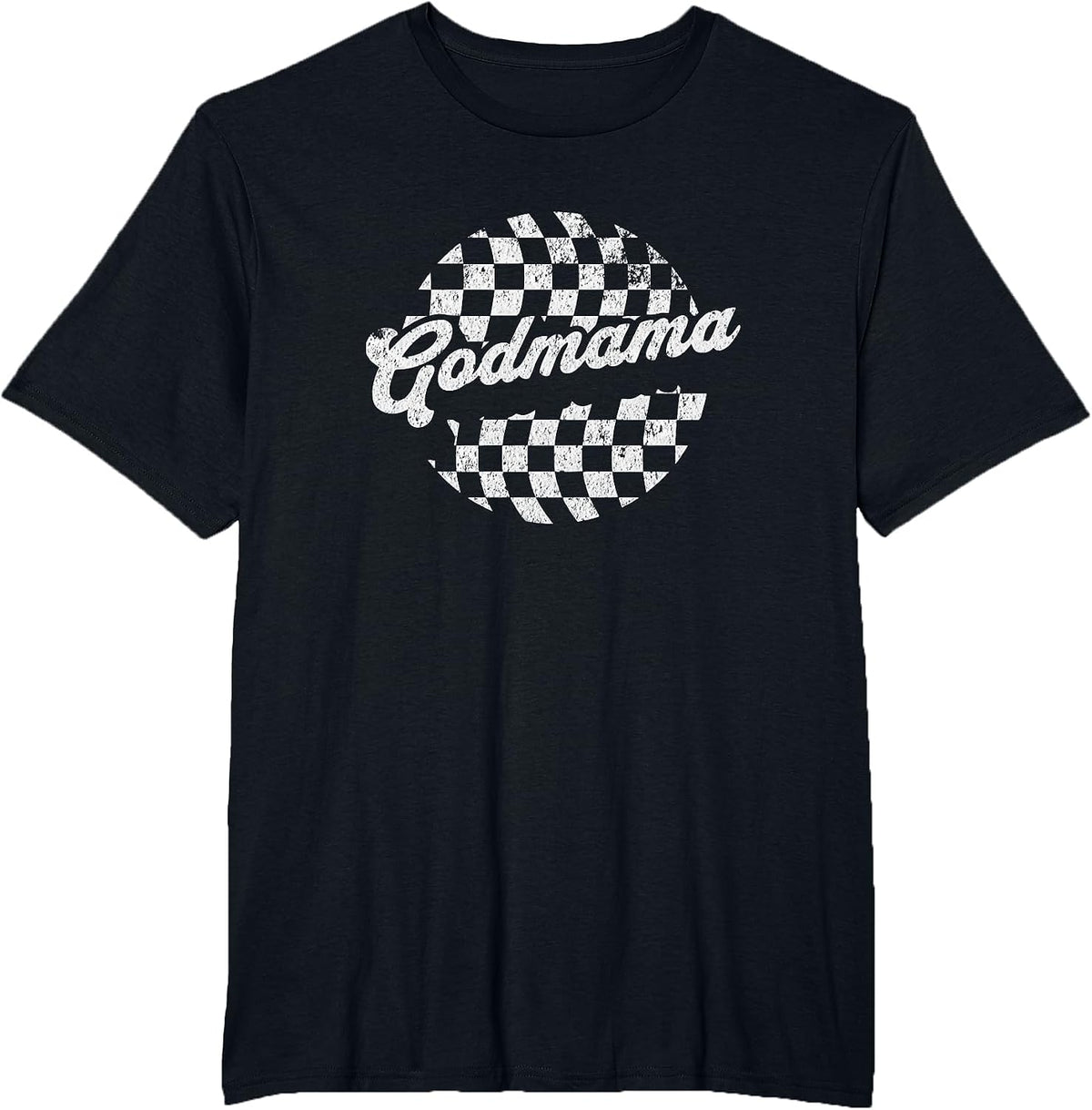 Retro Checkered Cool Godmother T-Shirt - Black