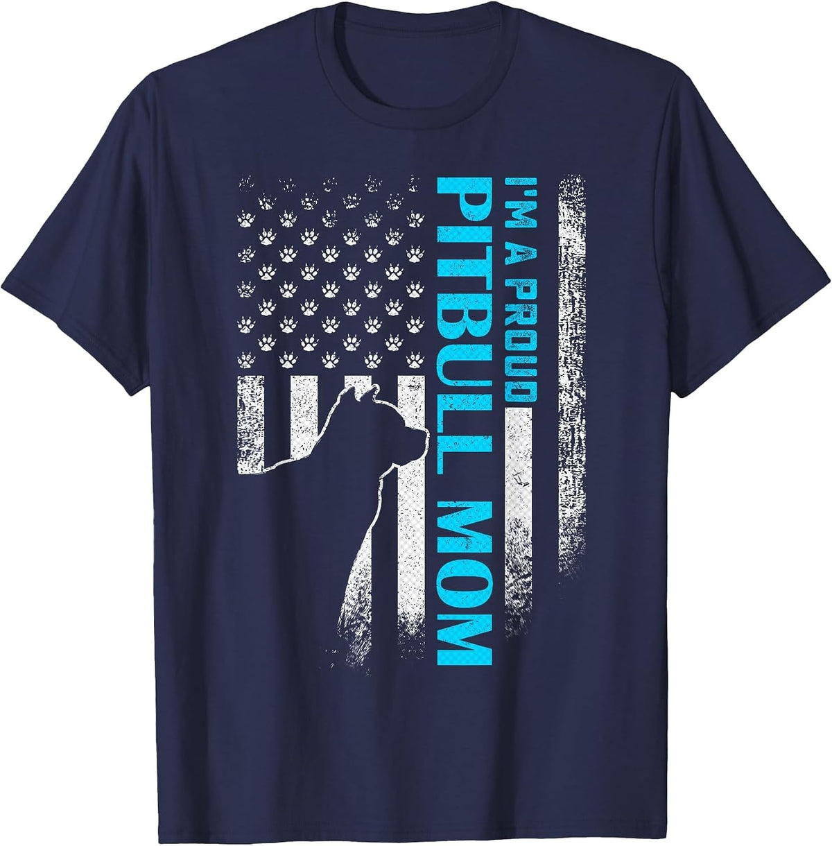 Vintage USA American Flag I'm A Proud Pitbull Mom Pittie Dog T-Shirt - Navy Blue