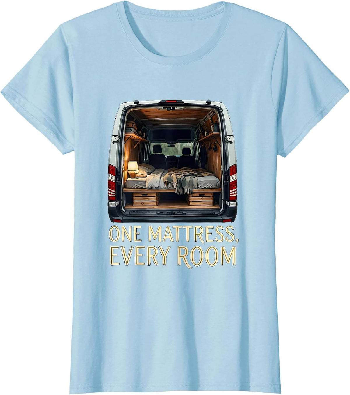One Mattress Every Room Vintage Van Life Nomad Road-Trip T-Shirt - Baby Blue