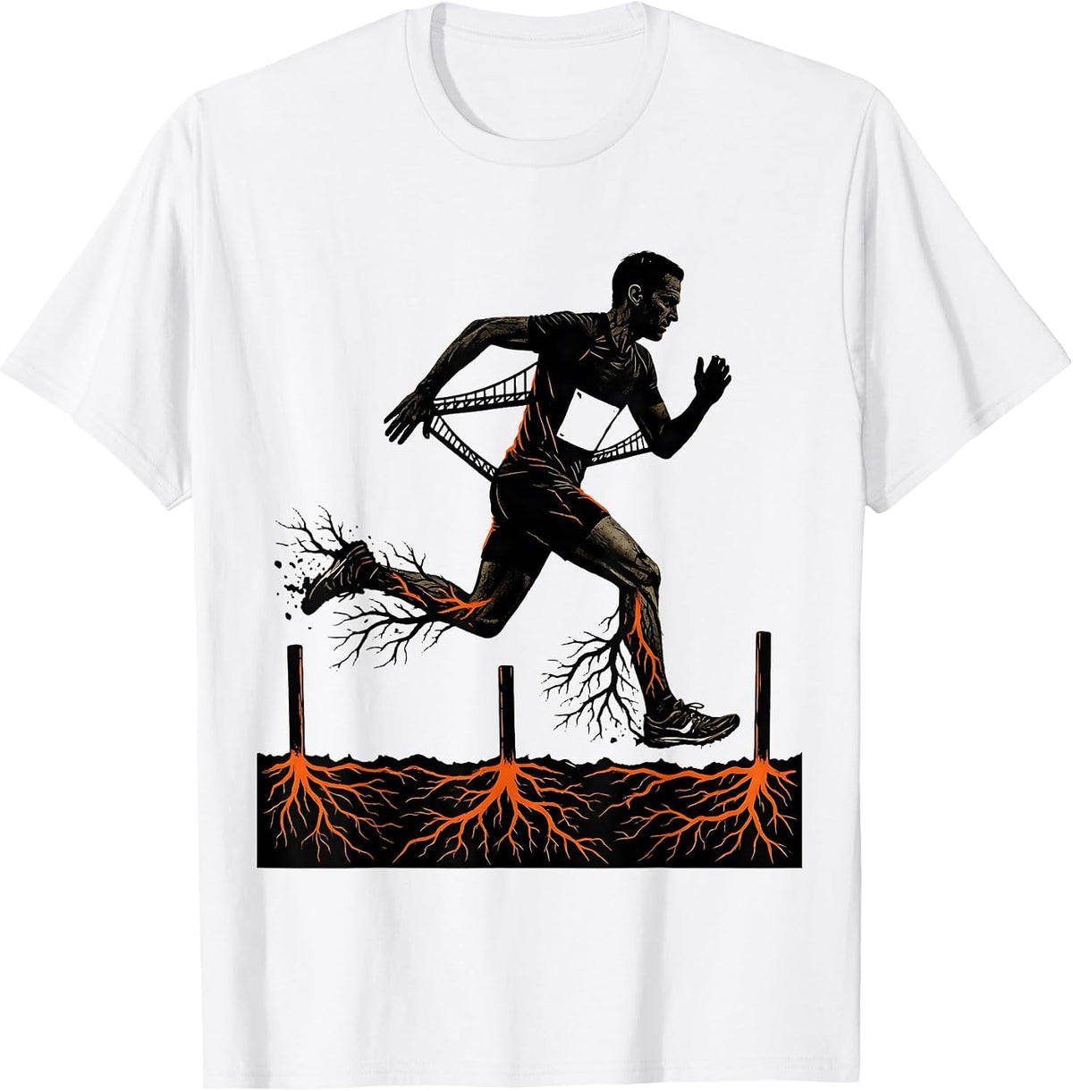 Men's Runner Stencil Mid-Stride Cross Country Running Humor T-Shirt - White