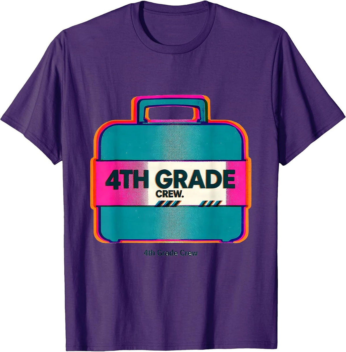 Men's 4th Grade Crew Retro Grade-Level Teacher Back To School Team T-Shirt - Purple