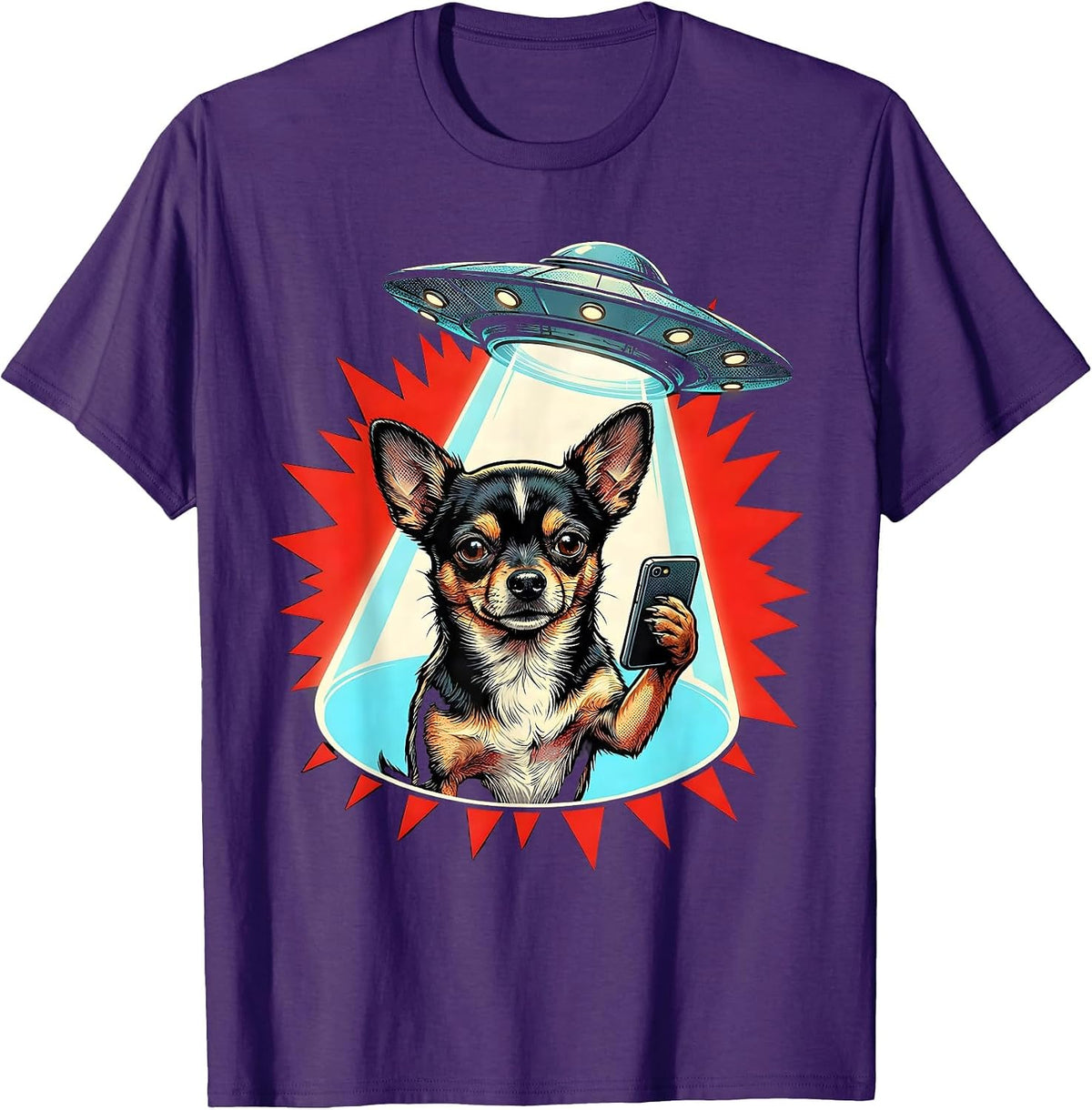 Chihuahua UFO Pop Art Dog Lover Humor T-Shirt - Purple