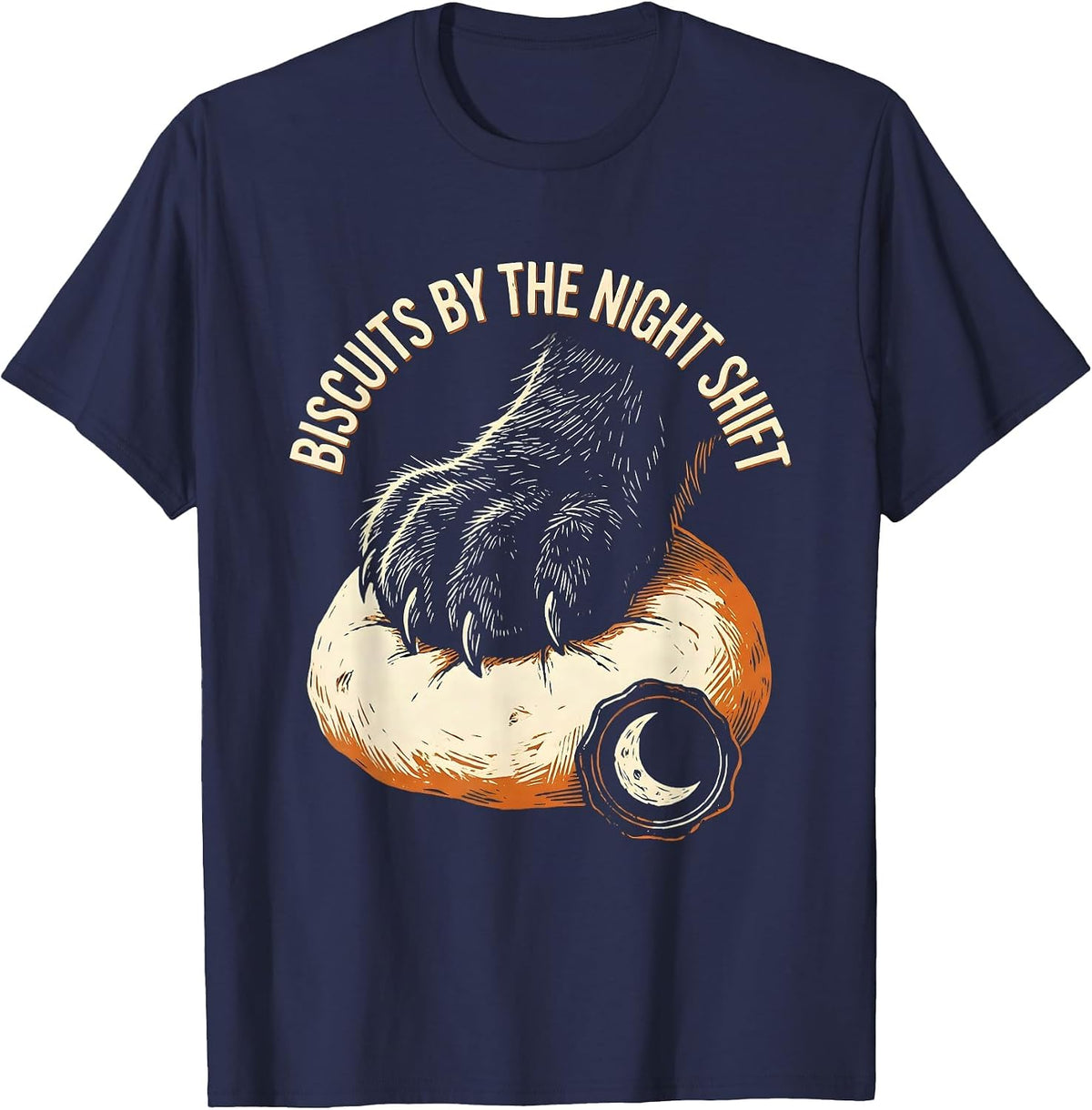 Biscuits By The Night Shift Funny Black Cat Bakery Humor T-Shirt - Navy Blue