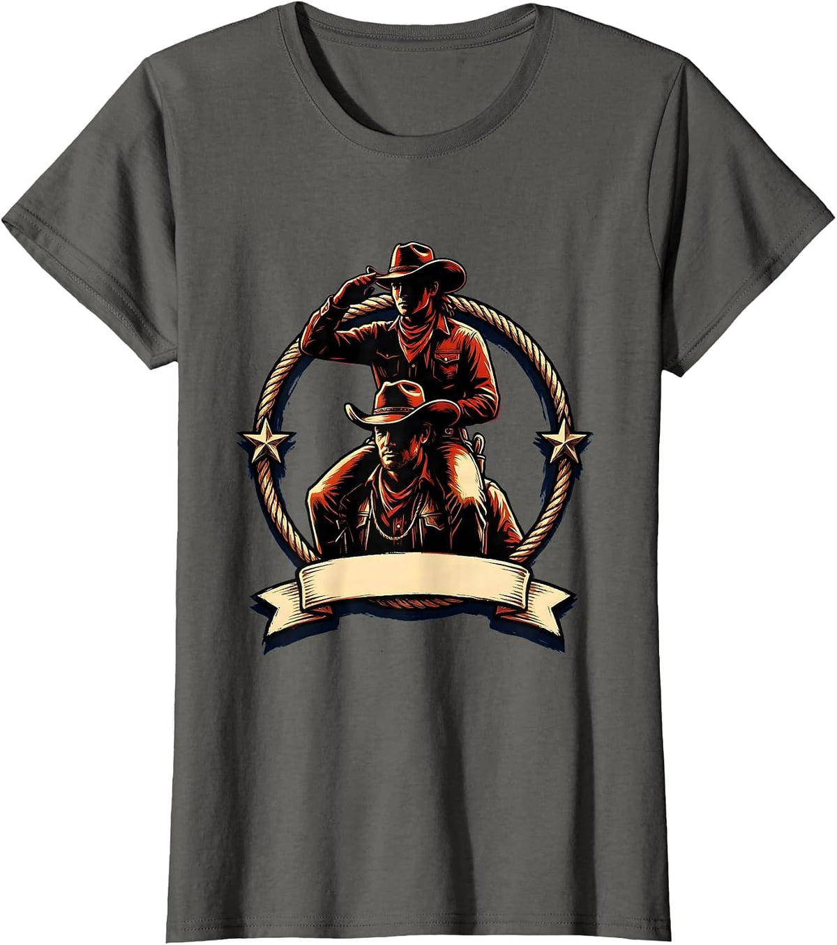 Women's Cowgirl Riding Cowboy Rodeo Graphic Tee T-Shirt - Asphalt Grey