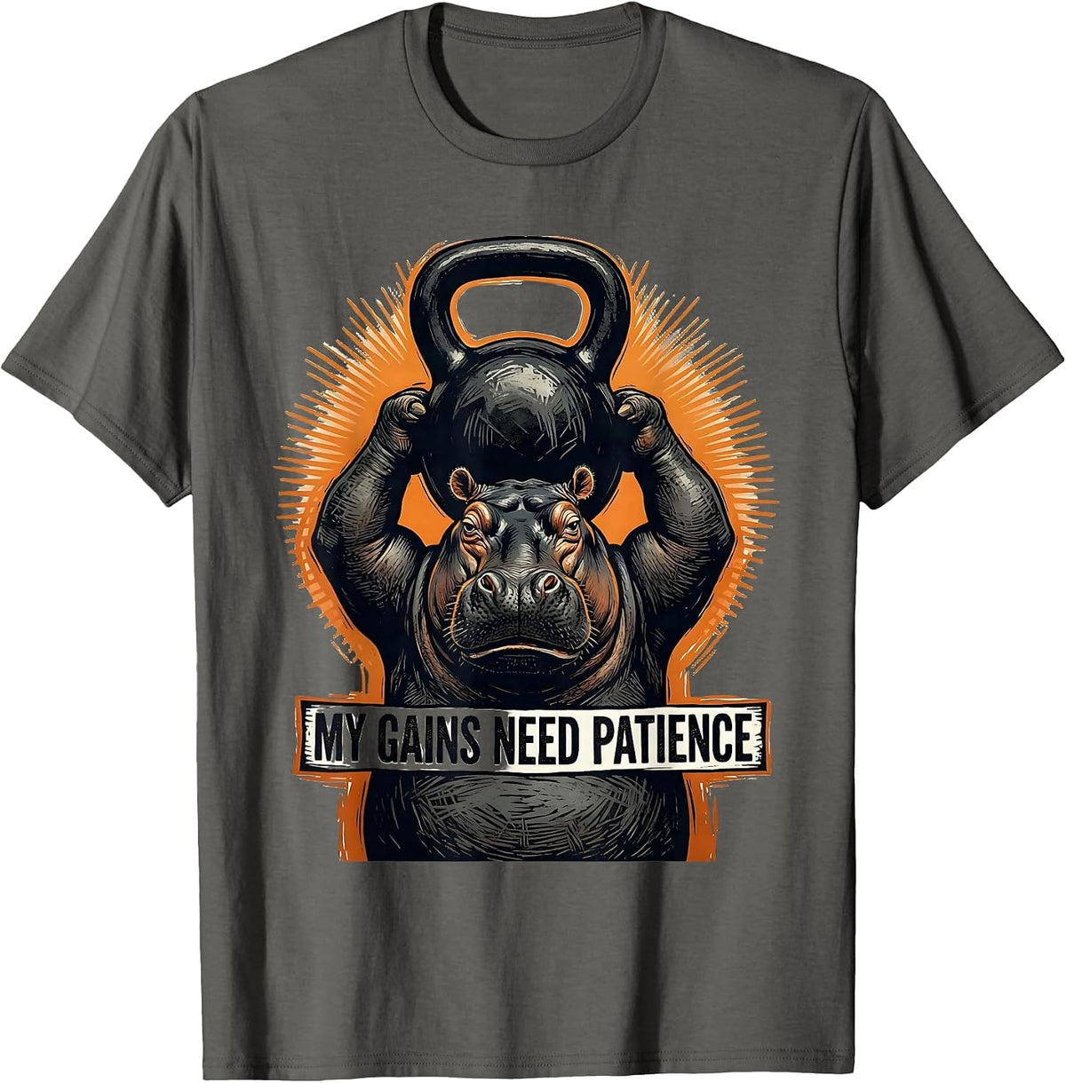 My Gains Need Patience Funny Gym Weightlifting Workout T-Shirt - Asphalt Grey