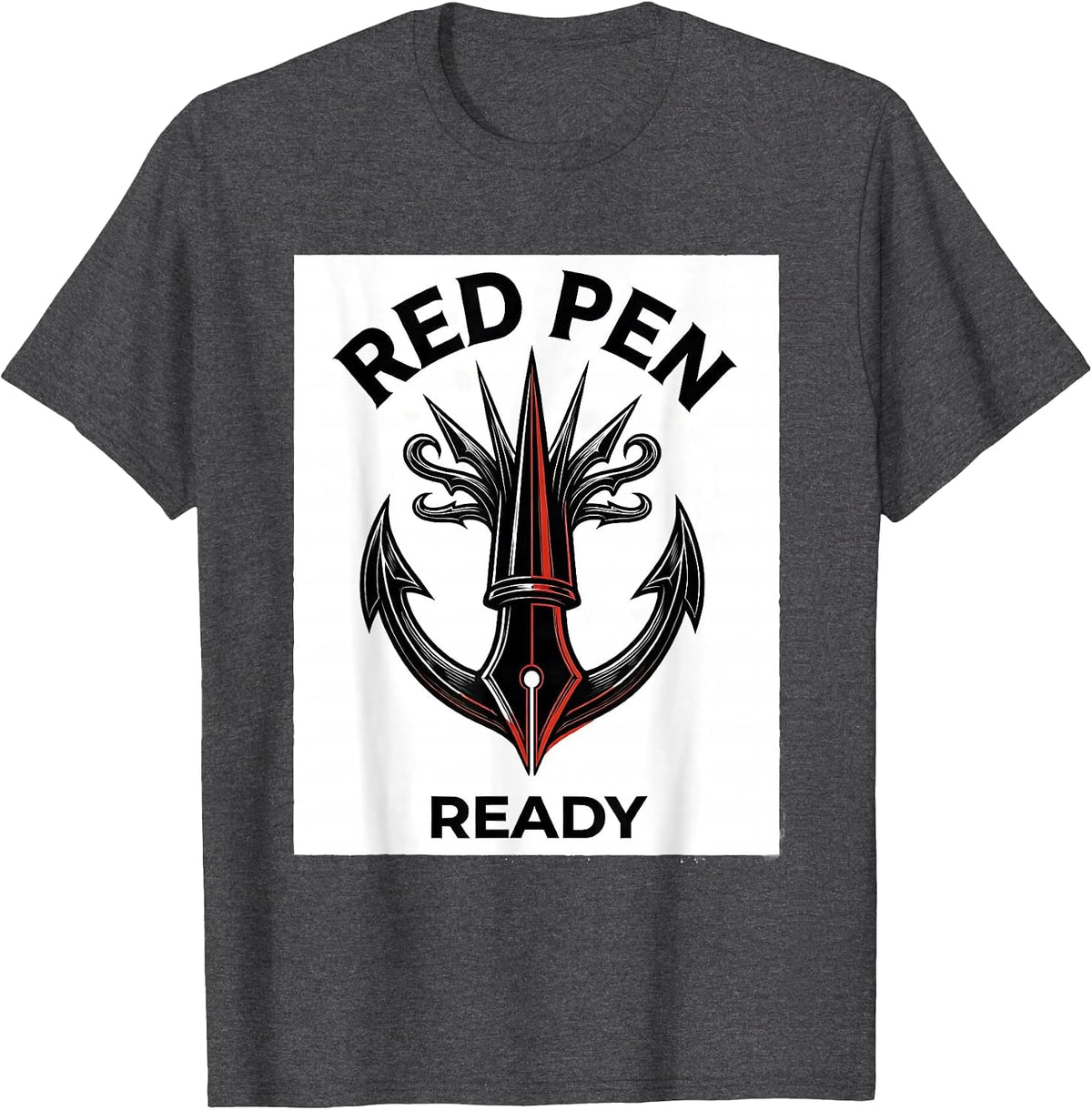 Men's Red Pen Ready 5th Grade Teacher Design T-Shirt - Dark Heather Grey