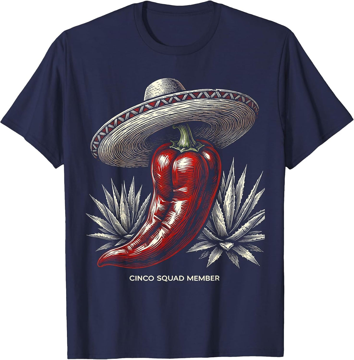 Cinco De Mayo Cinco Squad Member Design T-Shirt - Navy Blue