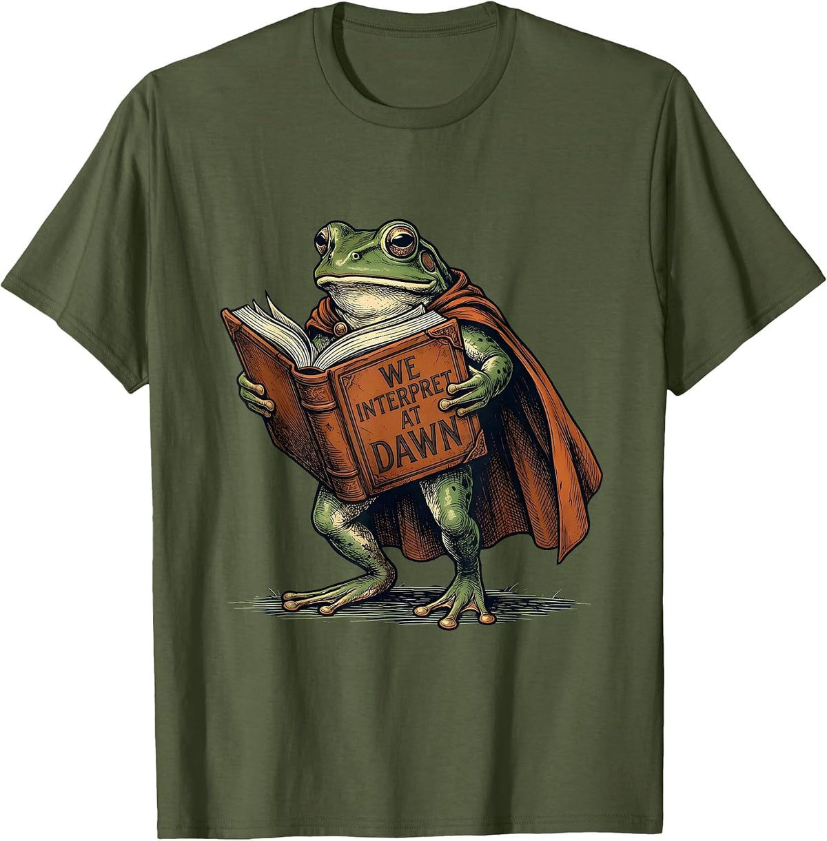 Men's We Interpret At Dawn Vintage Frog Teacher Back To School T-Shirt - Olive Green