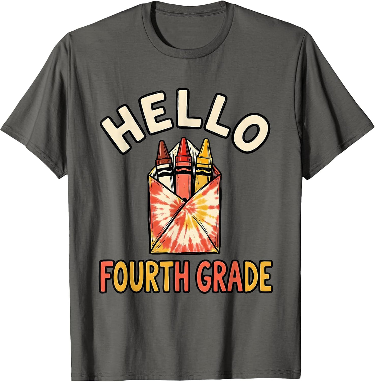 Men's Hello Fourth Grade Tie Dye Back To School Student Teacher T-Shirt - Asphalt Grey