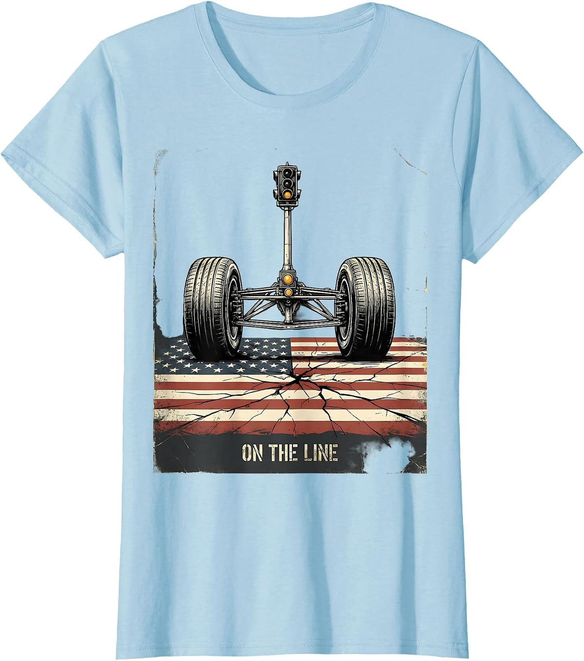 On The Line Distressed RC Racing American Flag Hobbyist T-Shirt - Baby Blue