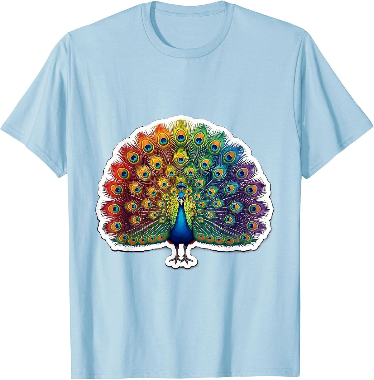 Men's Rainbow Peacock Pride Fan Tail Illustration T-Shirt - Baby Blue