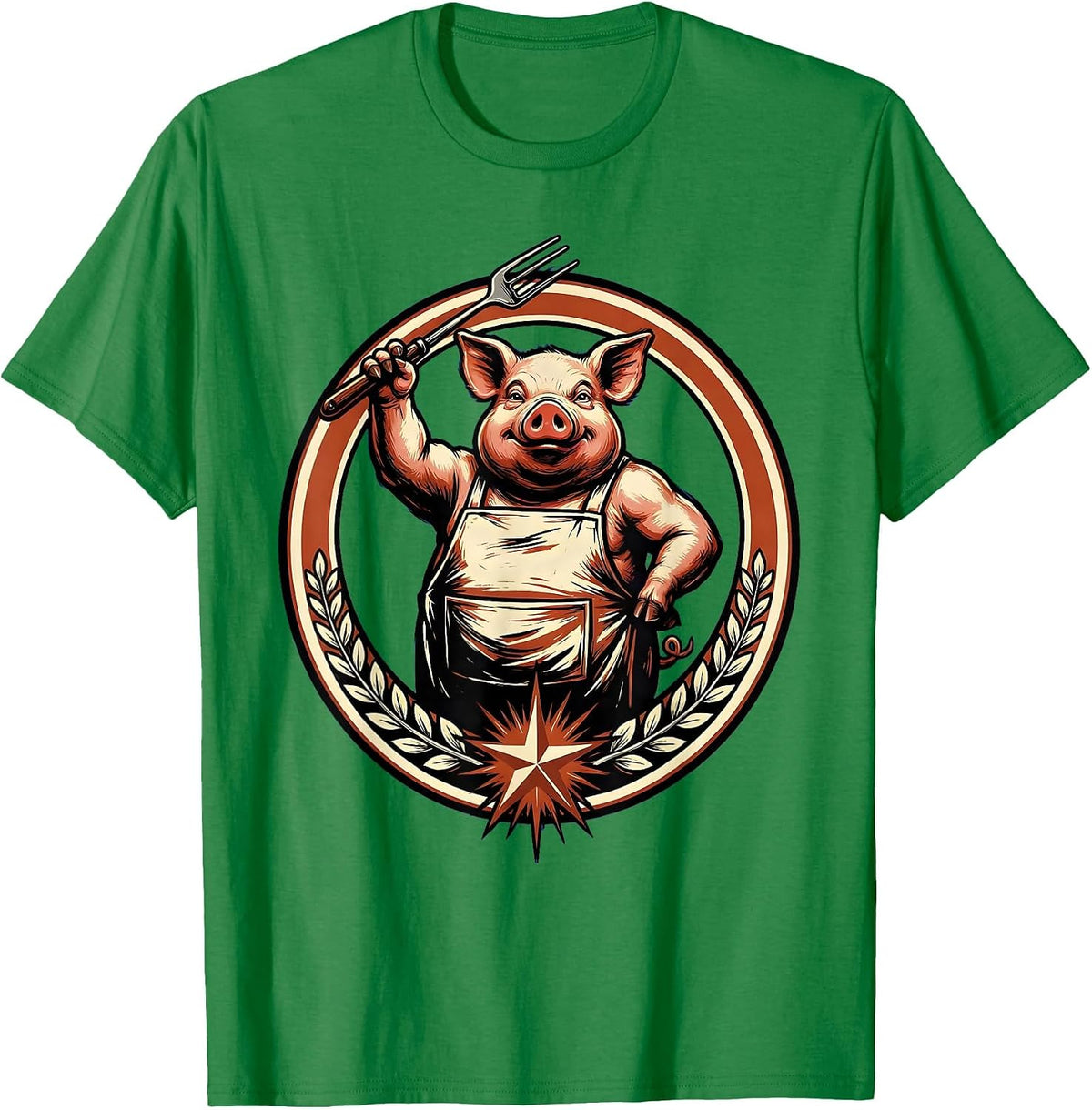 Men's Proud Pig BBQ Chef Barbecue Grill Master Graphic T-Shirt - Kelly Green