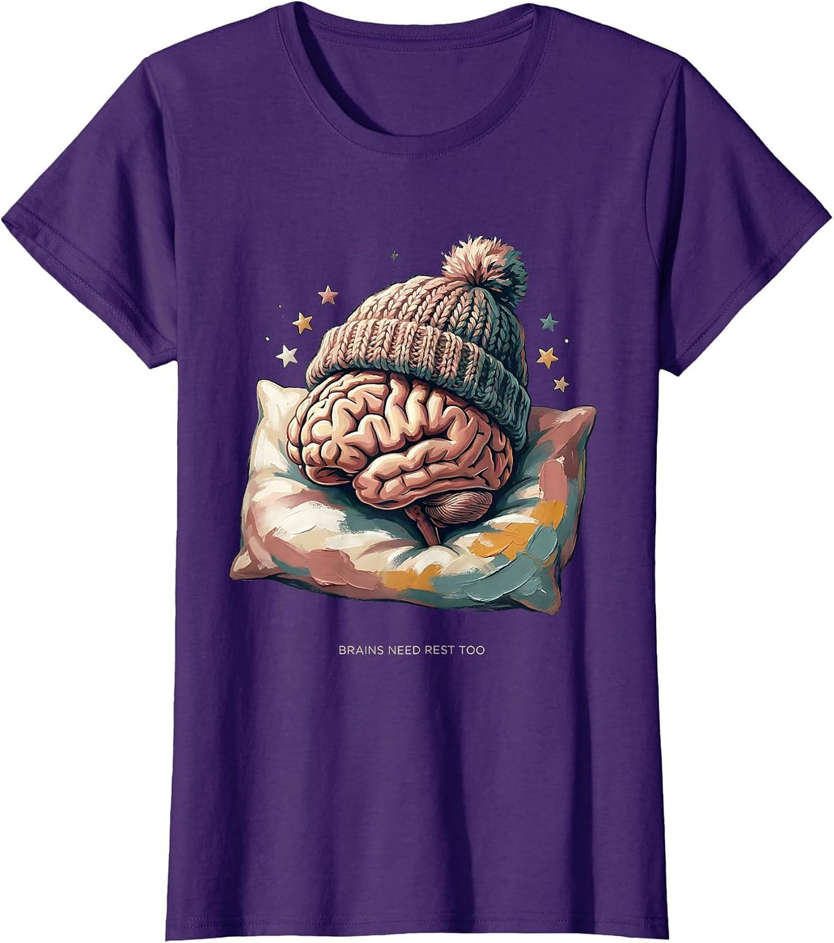 Women's Brains Need Rest Too Mental Health Awareness Design T-Shirt - Purple