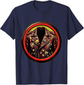 Rock and Roll Leather Jacket Pins and Patches Graphic T-Shirt - Navy Blue