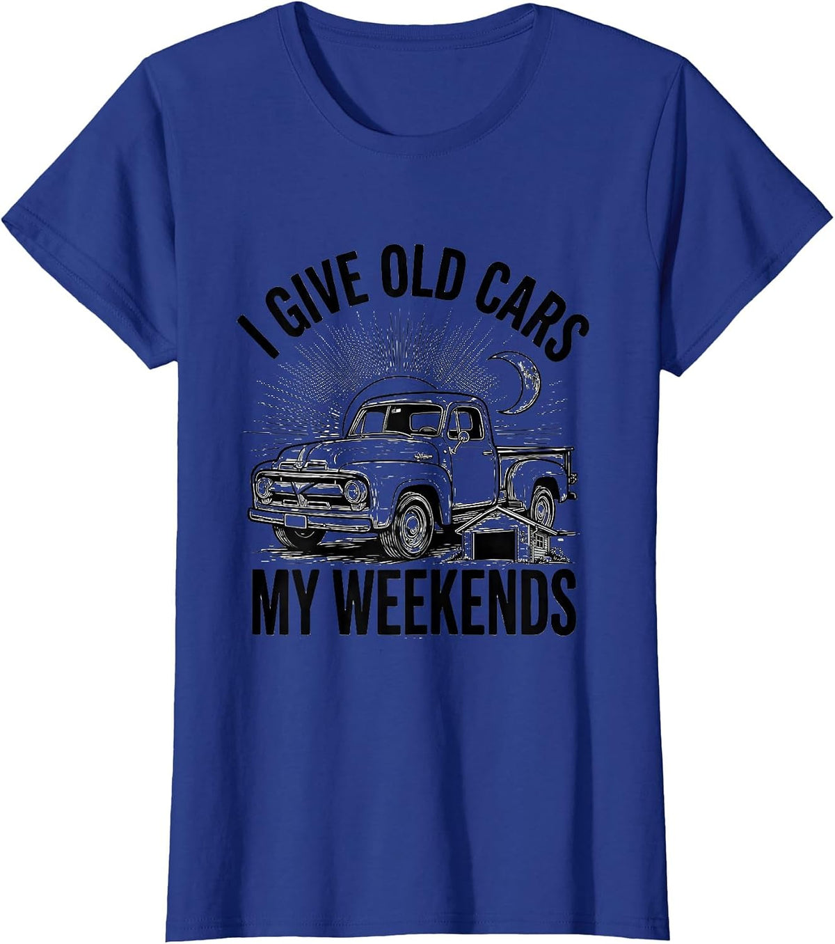 Women's I Give Old Cars My Weekends Funny Classic Car Guy Humor T-Shirt - Royal Blue