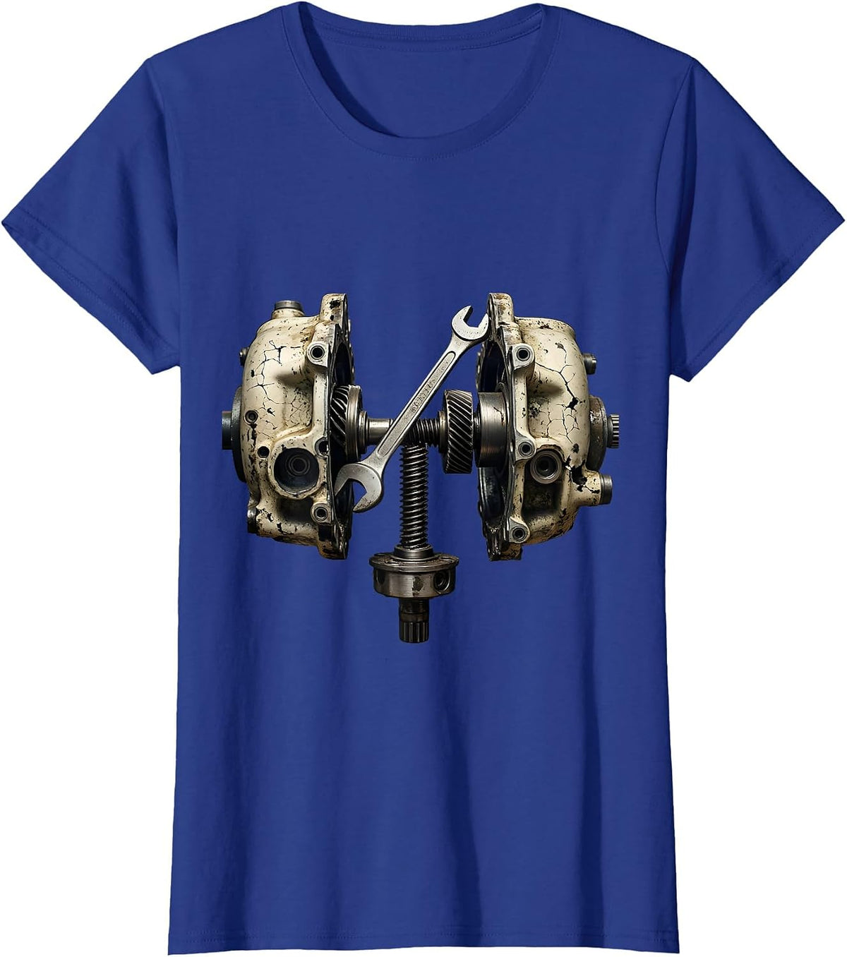 Women's Split Crankcase Distressed Car Guy Mechanic Garage Humor T-Shirt - Royal Blue
