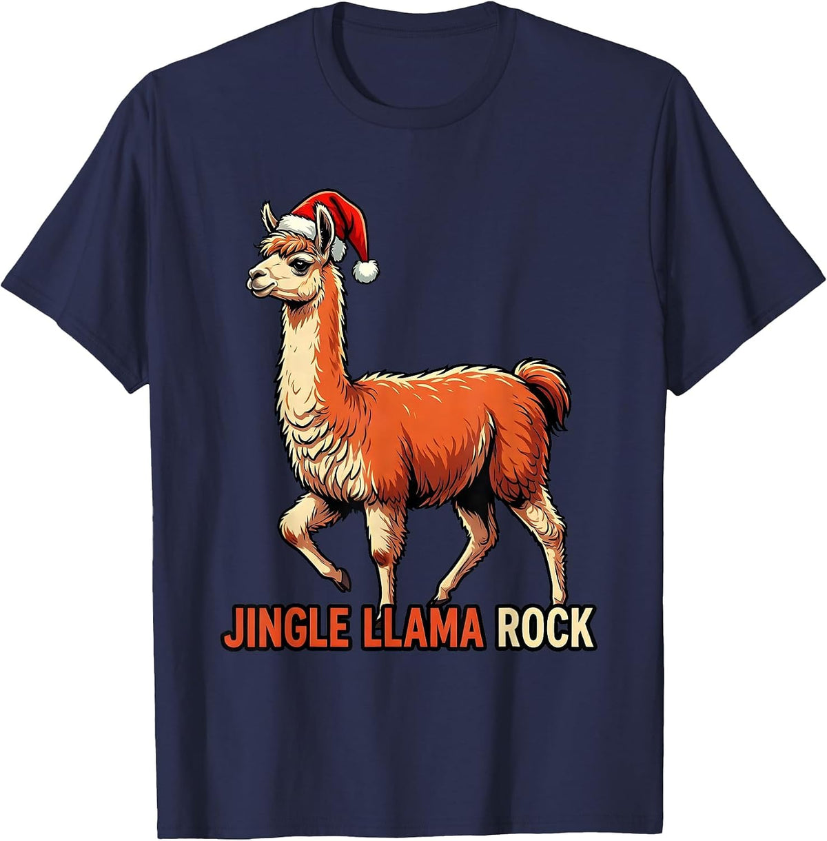 Men's Jingle Llama Rock Funny Llama Lover Christmas Novelty T-Shirt - Navy Blue