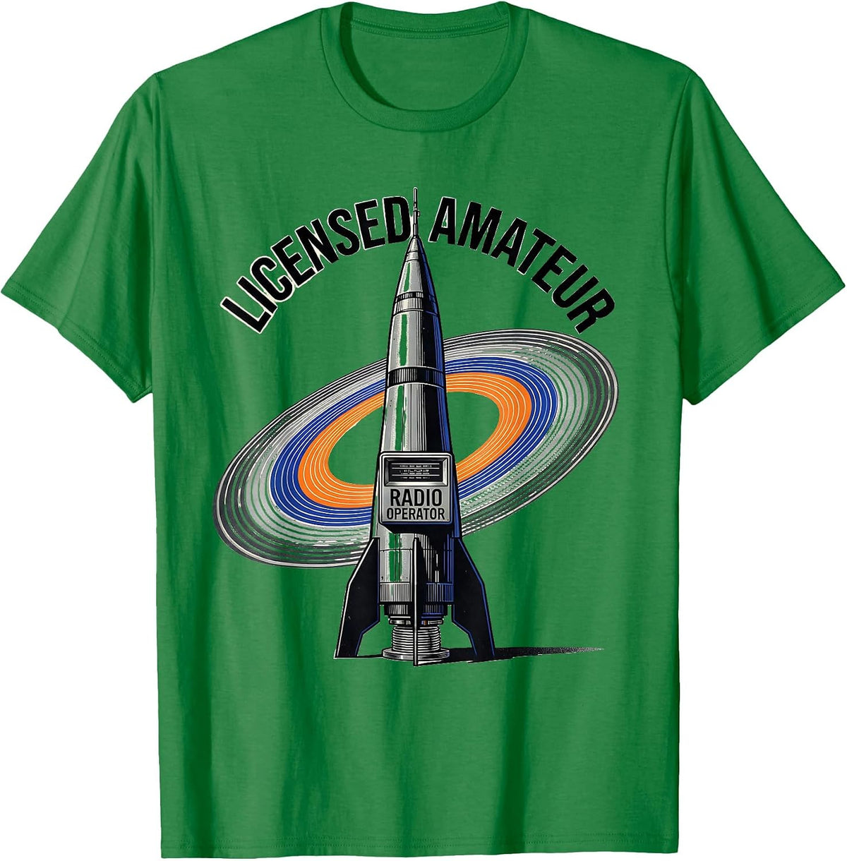 Men's Licensed Amateur Radio Operator Retro Futurist Ham Radio T-Shirt - Kelly Green