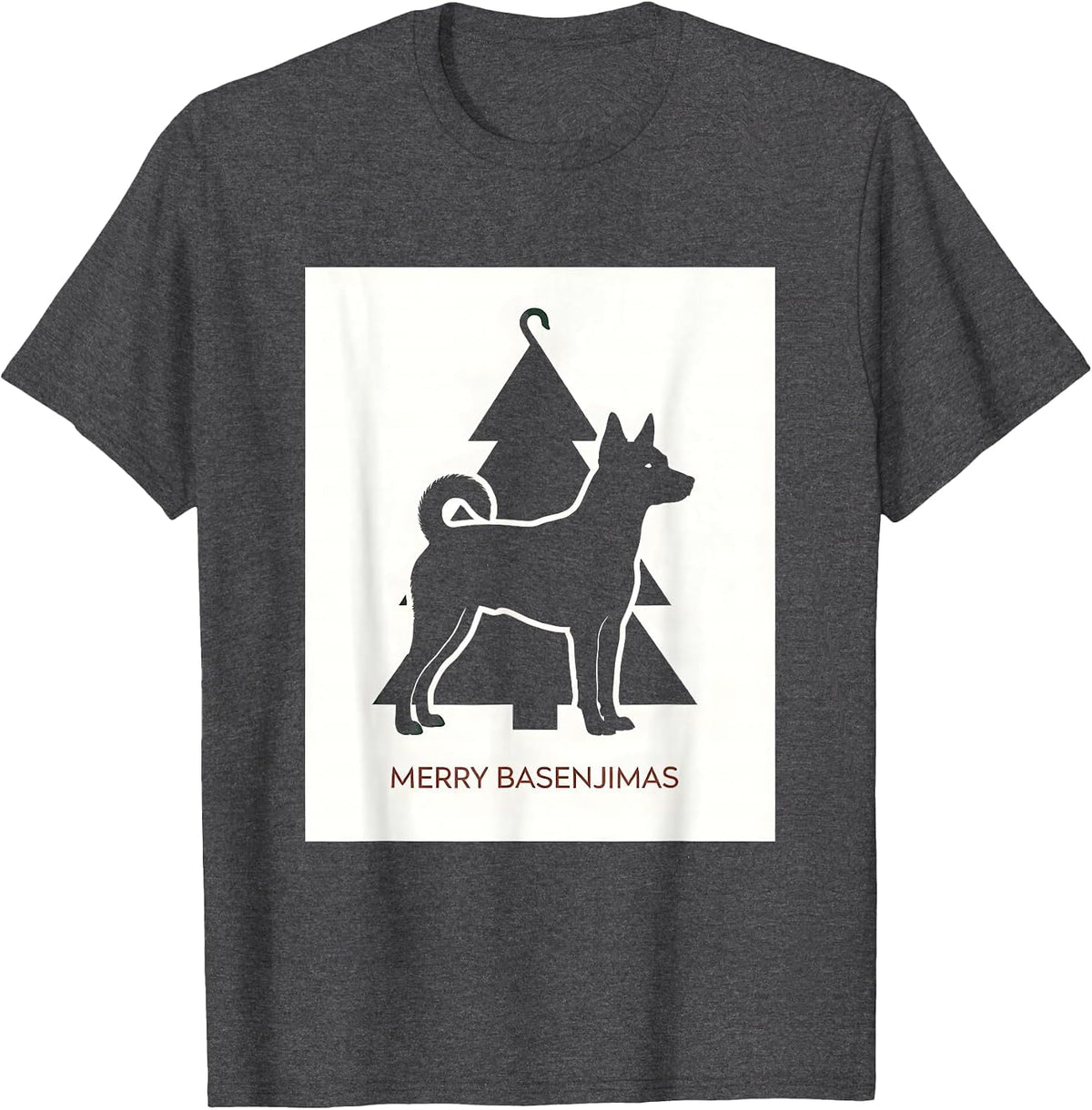Men's Merry Basenjimas Minimalist Christmas Dog Lover Holiday T-Shirt - Dark Heather Grey