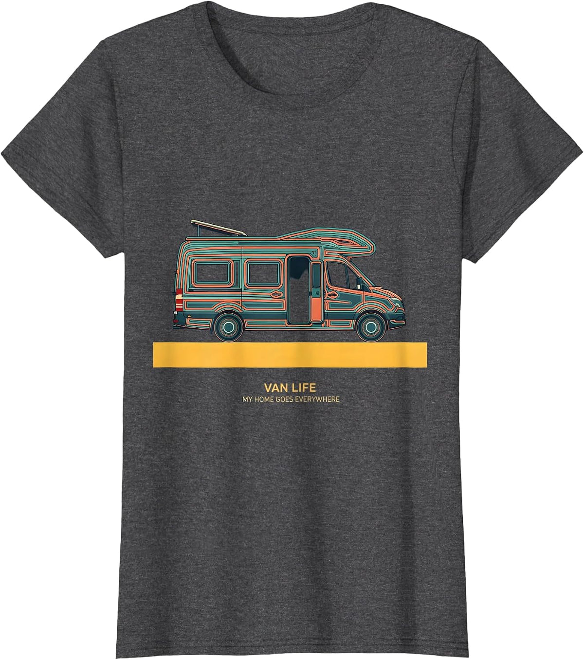 Women's Van Life My Home Goes Everywhere Retro Camper Nomad Pride T-Shirt - Dark Heather Grey