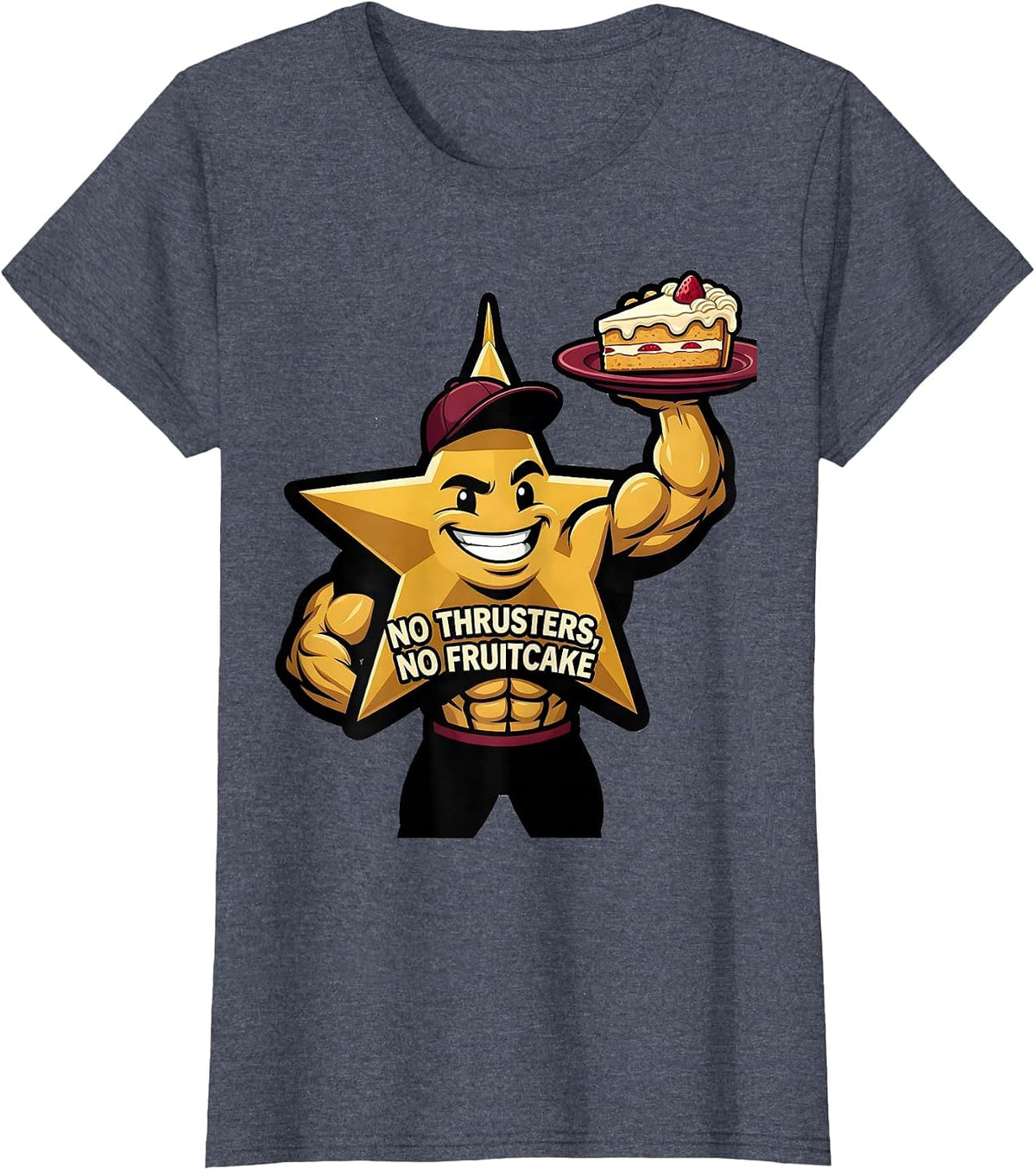 No Thrusters, No Fruitcake Funny Gym Bodybuilder Christmas T-Shirt, Women, Heather Blue, Medium - As Pictured