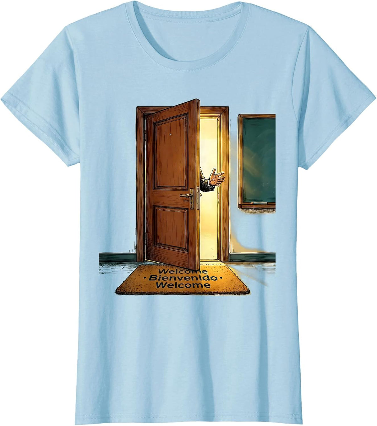 Welcome Bienvenido Welcome Multilingual Teacher Bilingual T-Shirt - Baby Blue
