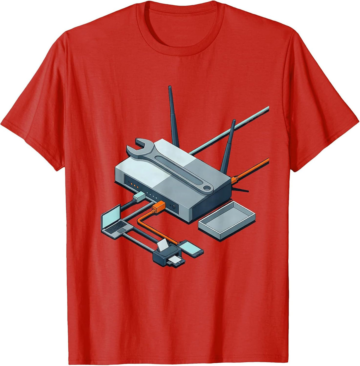 Men's Network Router IT Humor Tech Support Gift T-Shirt - Red