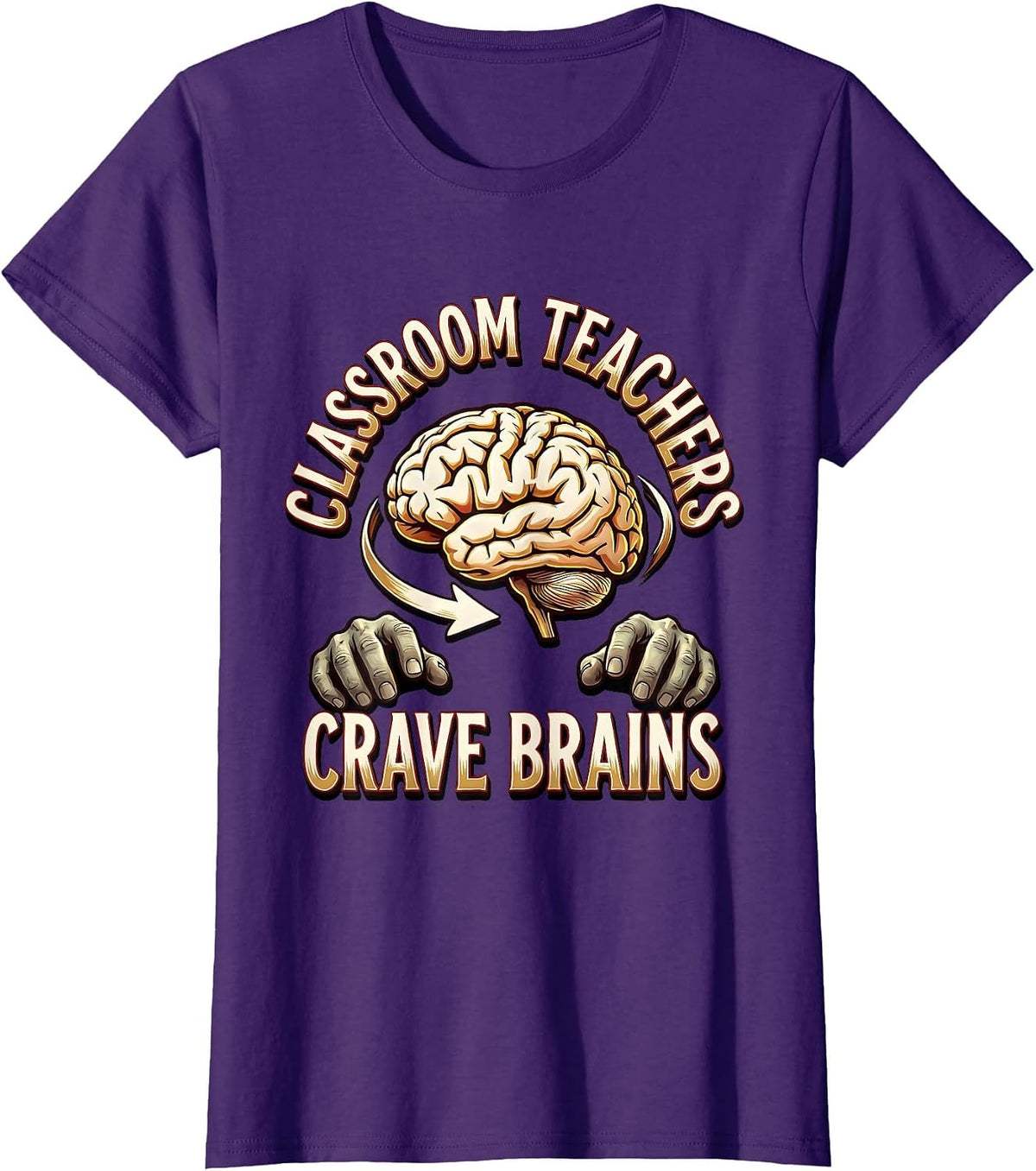 Women's Classroom Teachers Crave Brains Funny Zombie Halloween T-Shirt - Purple