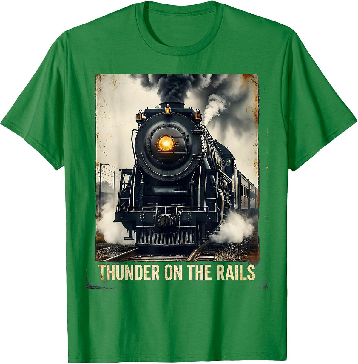 Men's Thunder On The Rails Vintage Big Boy 4014 Steam Locomotive T-Shirt - Kelly Green