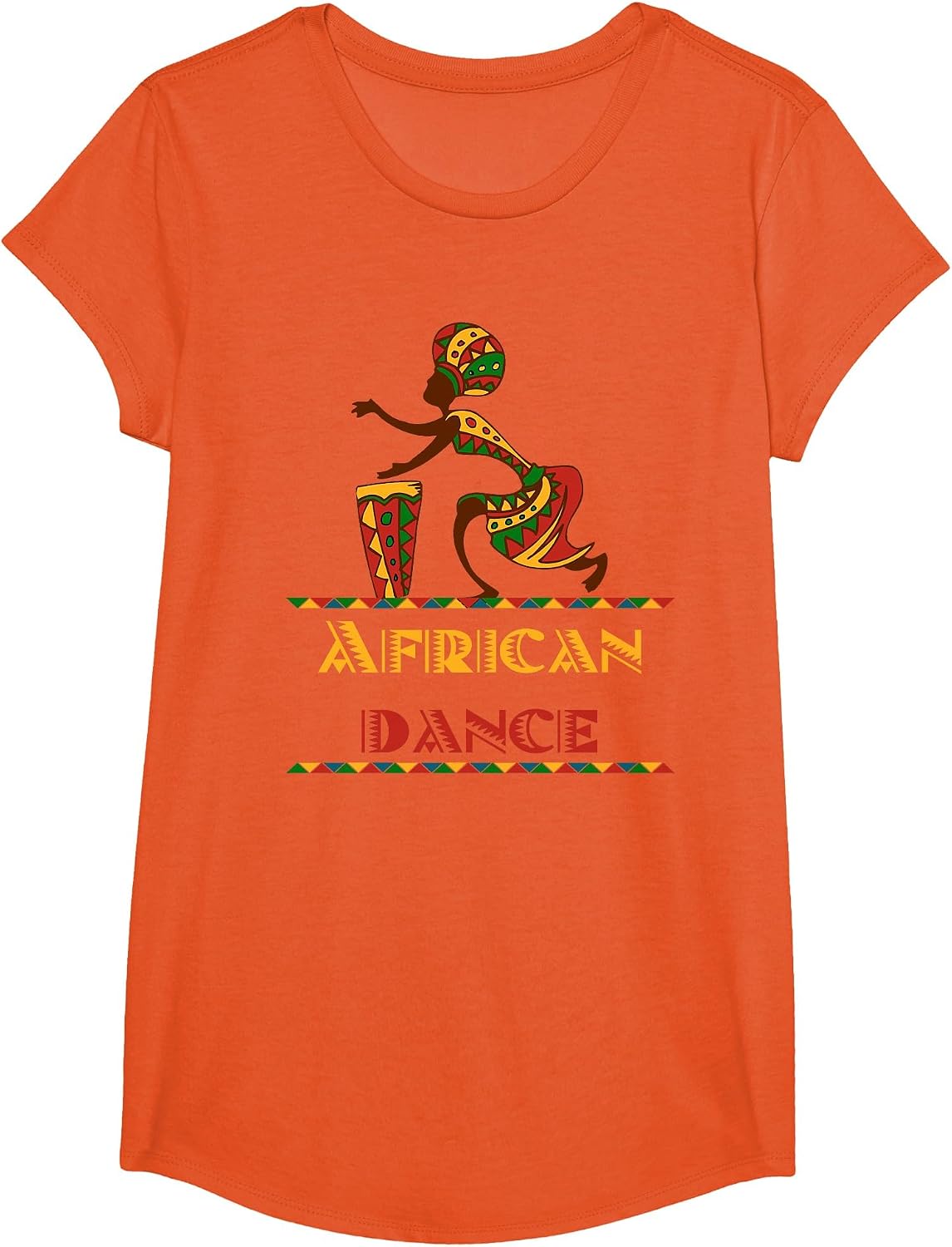 American Afro Girl African Dance Drum Djembe Tee T-Shirt - Girls Orange