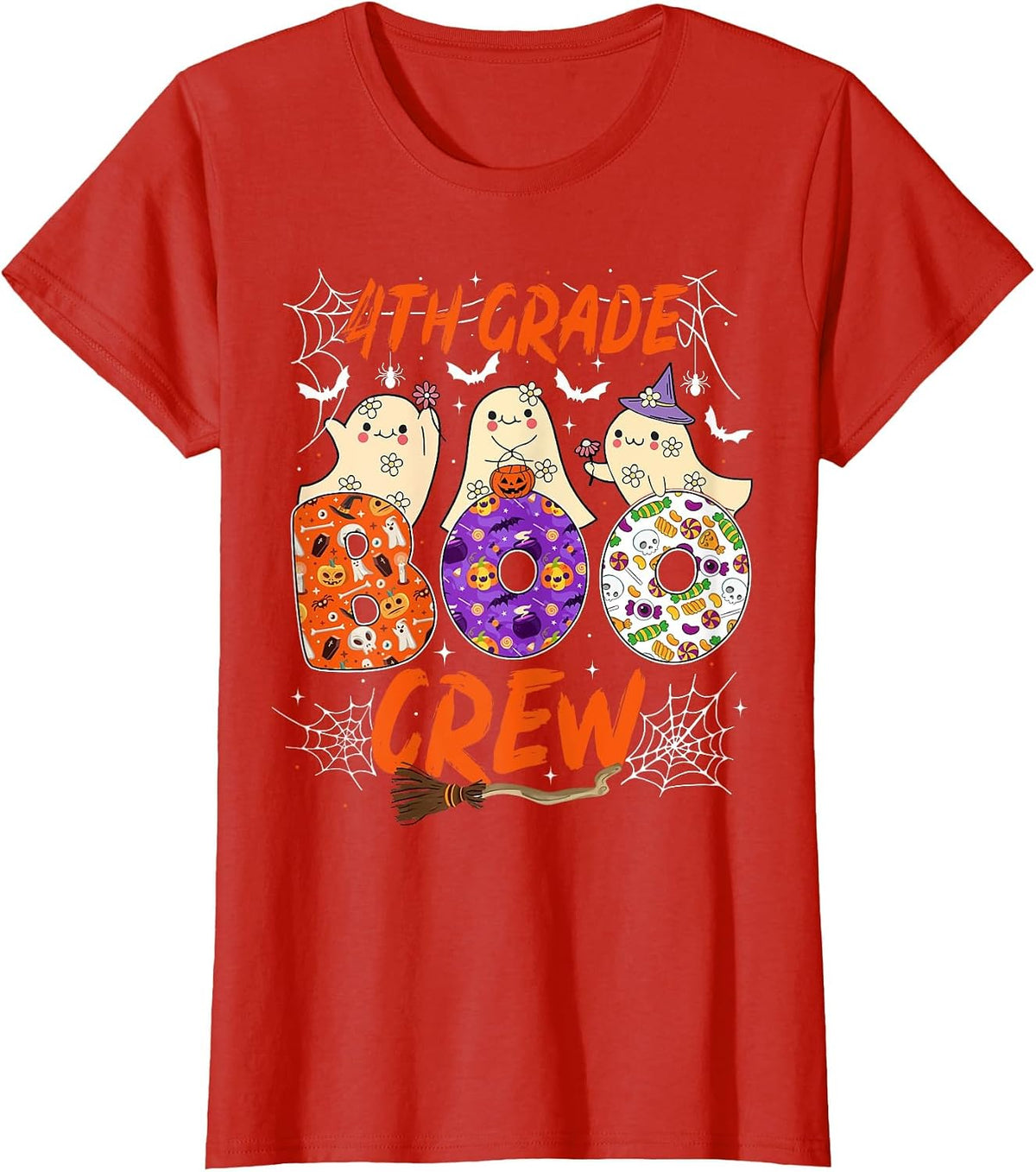 4th Grade Boo Crew Funny Fourth Grade Halloween Teacher Kid T-Shirt - Red