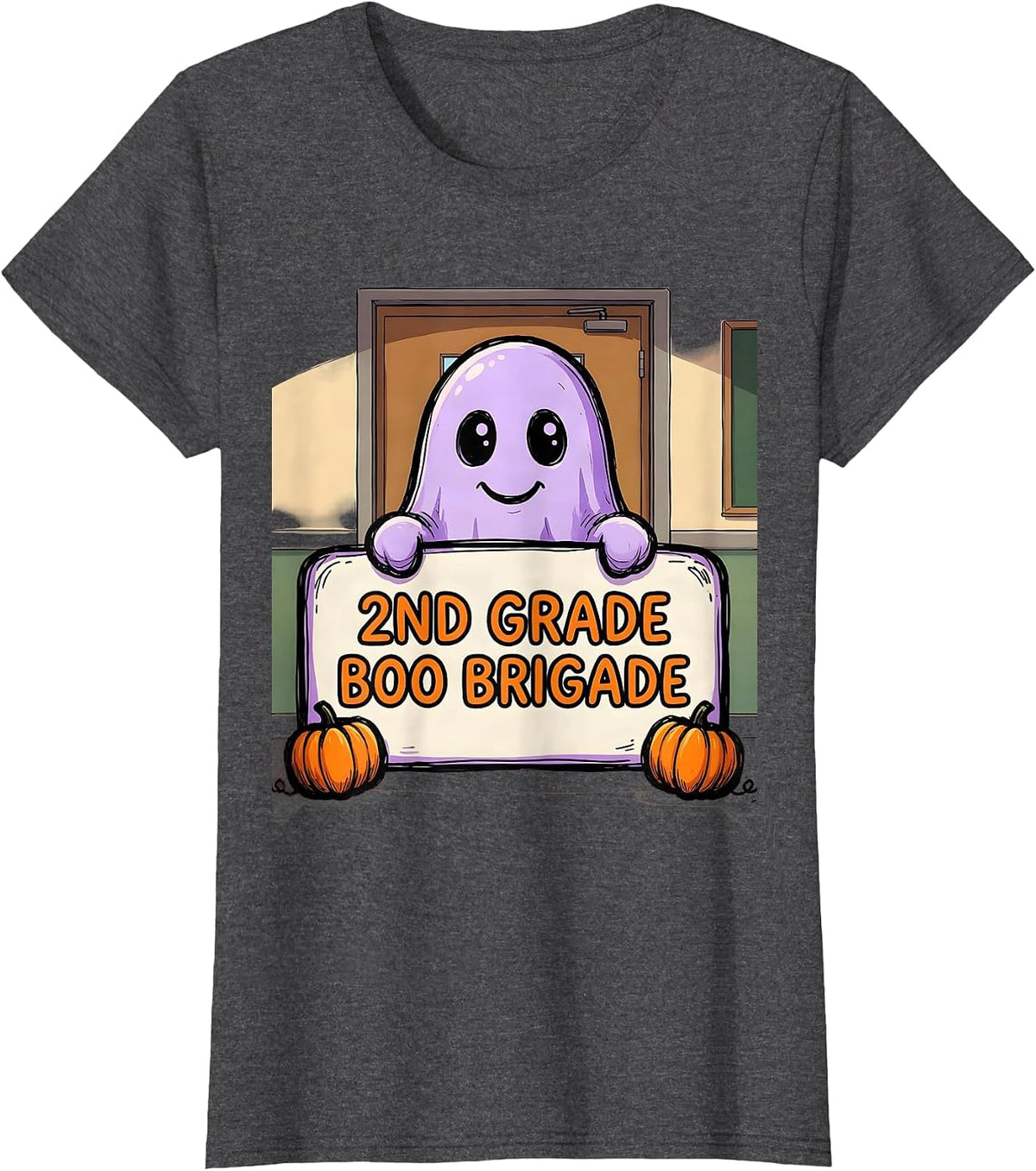 Women's 2nd Grade Boo Brigade Spooky Second Grade Halloween Teacher T-Shirt - Dark Heather Grey