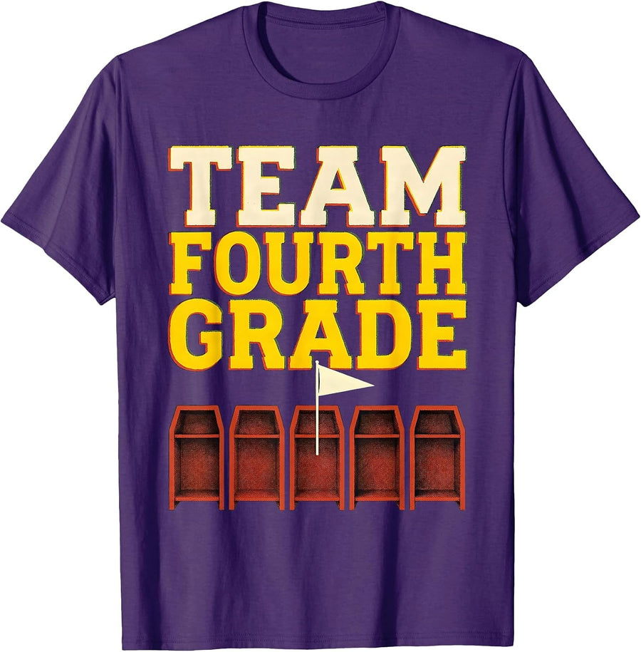 Men's Team Fourth Grade Screenprint Back To School Student Teacher T-Shirt - Purple