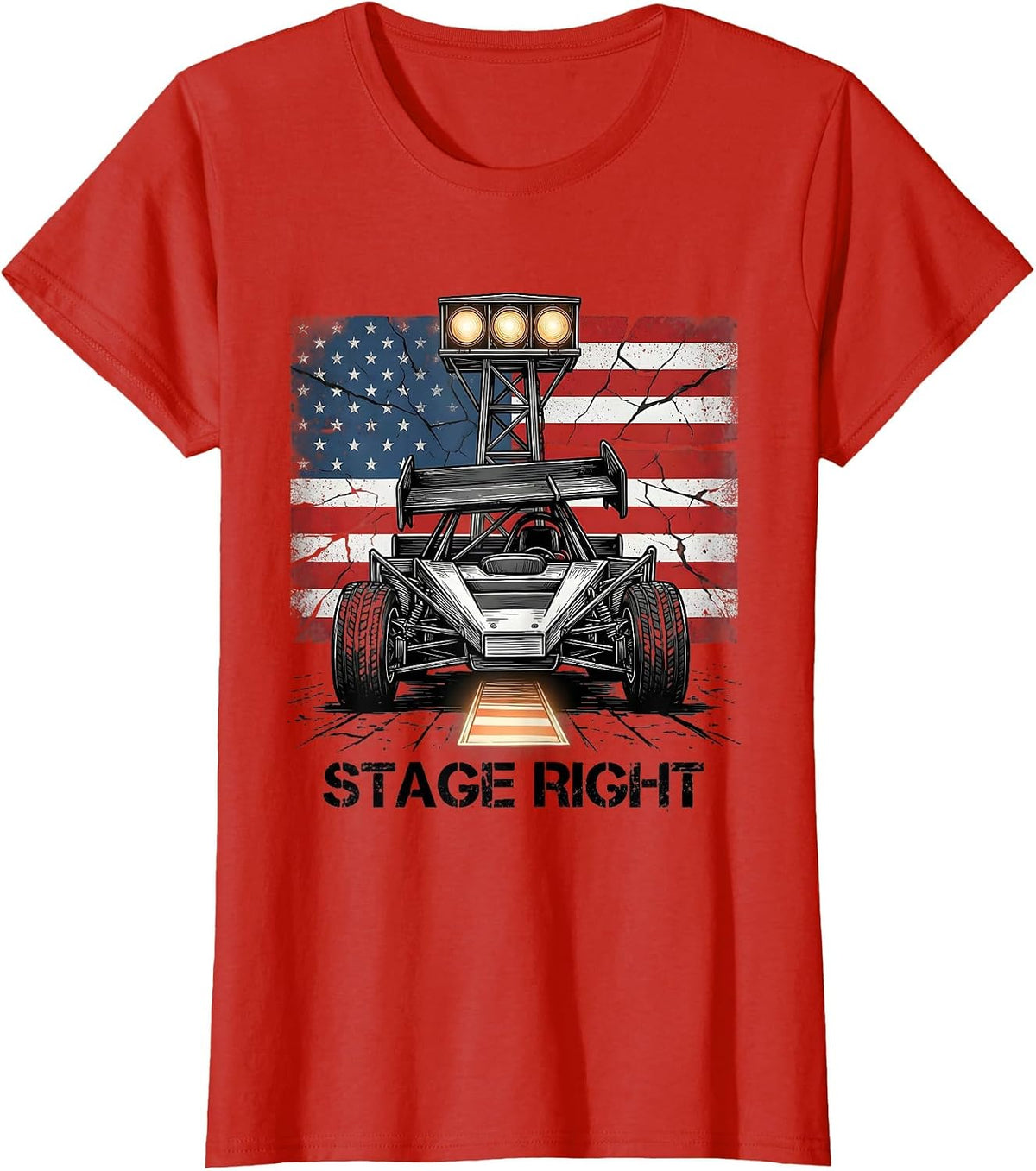 Stage Right Patriotic Sprint Car Racing American Flag RC T-Shirt - Red