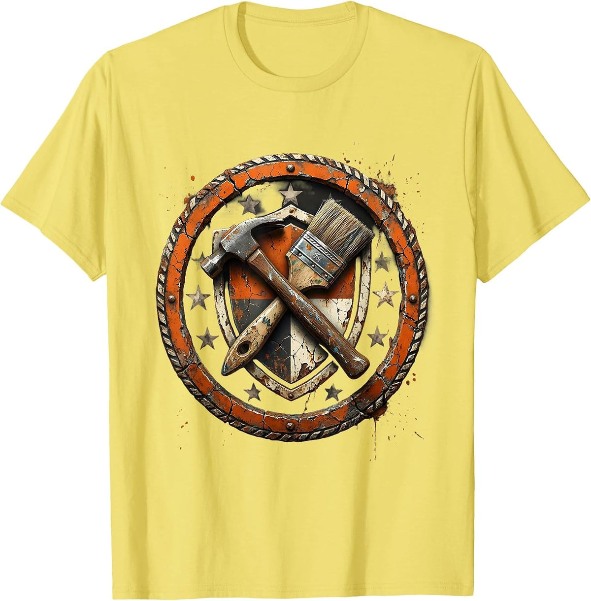 Men's We The People Hammer and Paintbrush Coat of Arms T-Shirt - Lemon Yellow