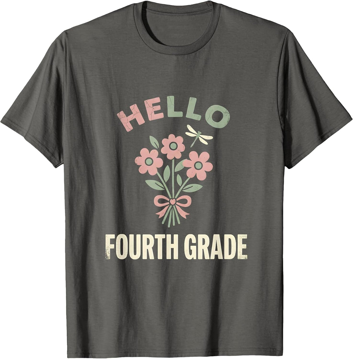 Men's Hello, Fourth Grade Floral Boho Back To School Teacher Gift T-Shirt - Asphalt Grey
