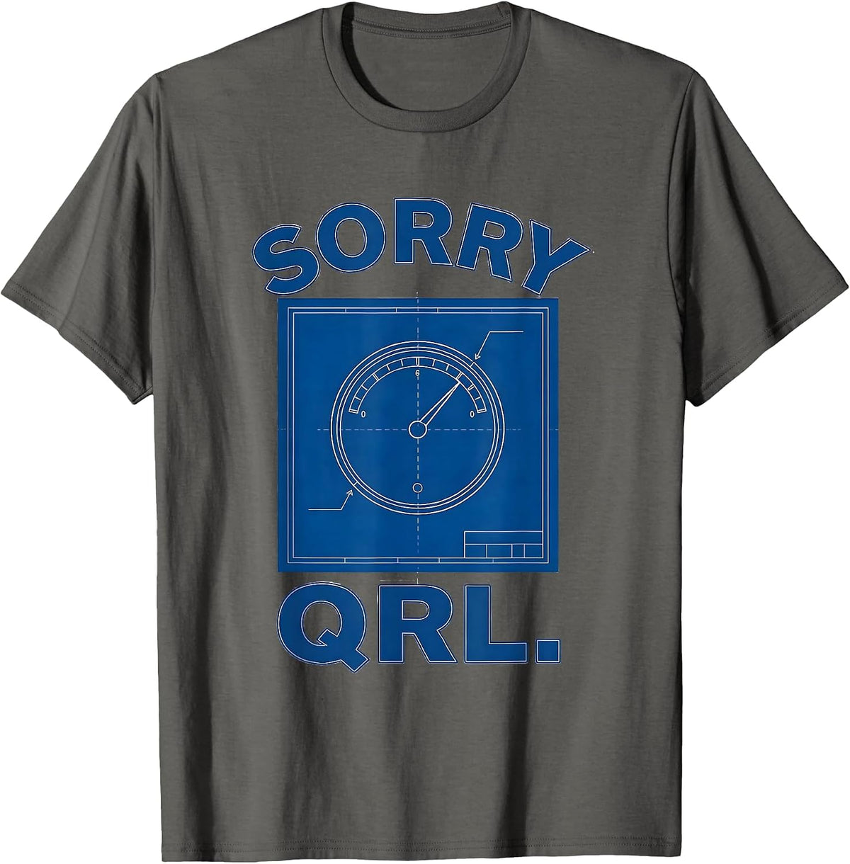Men's Sorry QRL Technical Blueprint Ham Radio Operator Hobbyist T-Shirt - Asphalt Grey