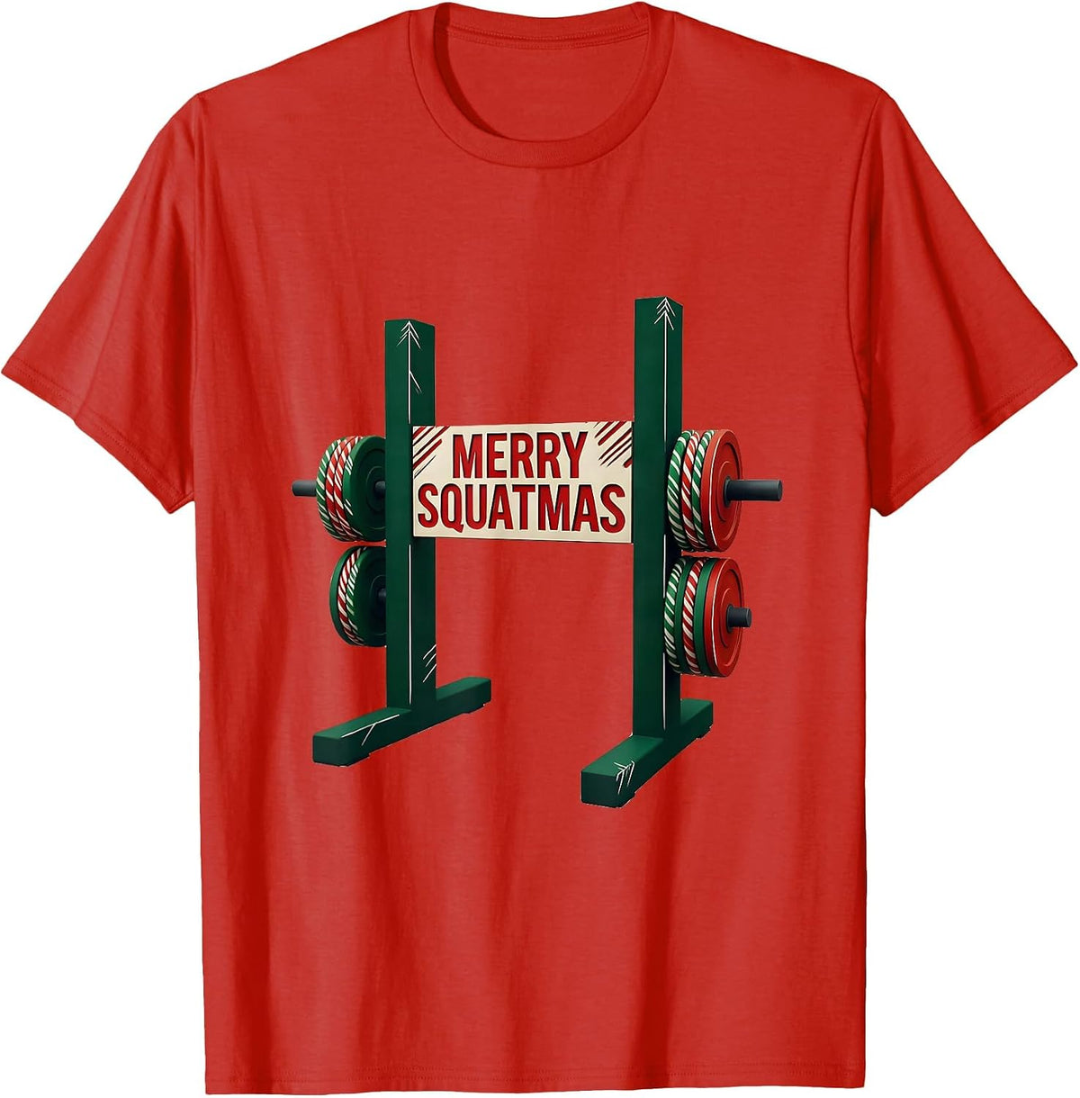 Men's Merry Squatmas Funny Christmas Gym Weightlifting Workout T-Shirt - Red