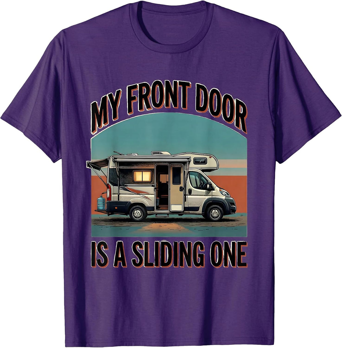 Men's My Front Door Is A Sliding One Retro Van Life Road Trip T-Shirt - Purple