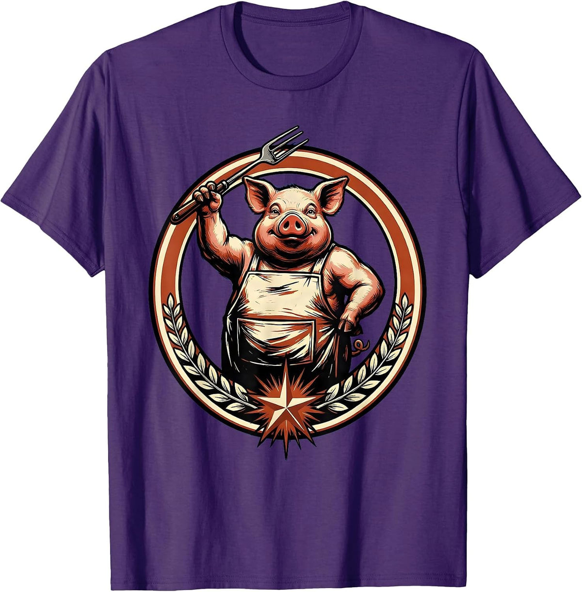 Men's Proud Pig BBQ Chef Barbecue Grill Master Graphic T-Shirt - Purple