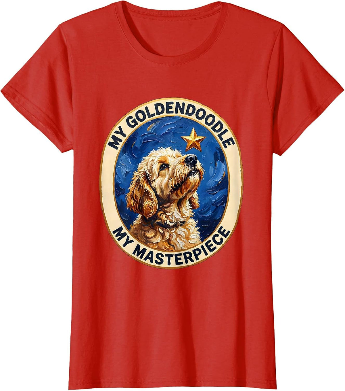 Women's My Goldendoodle My Masterpiece Gouache Poster Breed Portrait T-Shirt - Red
