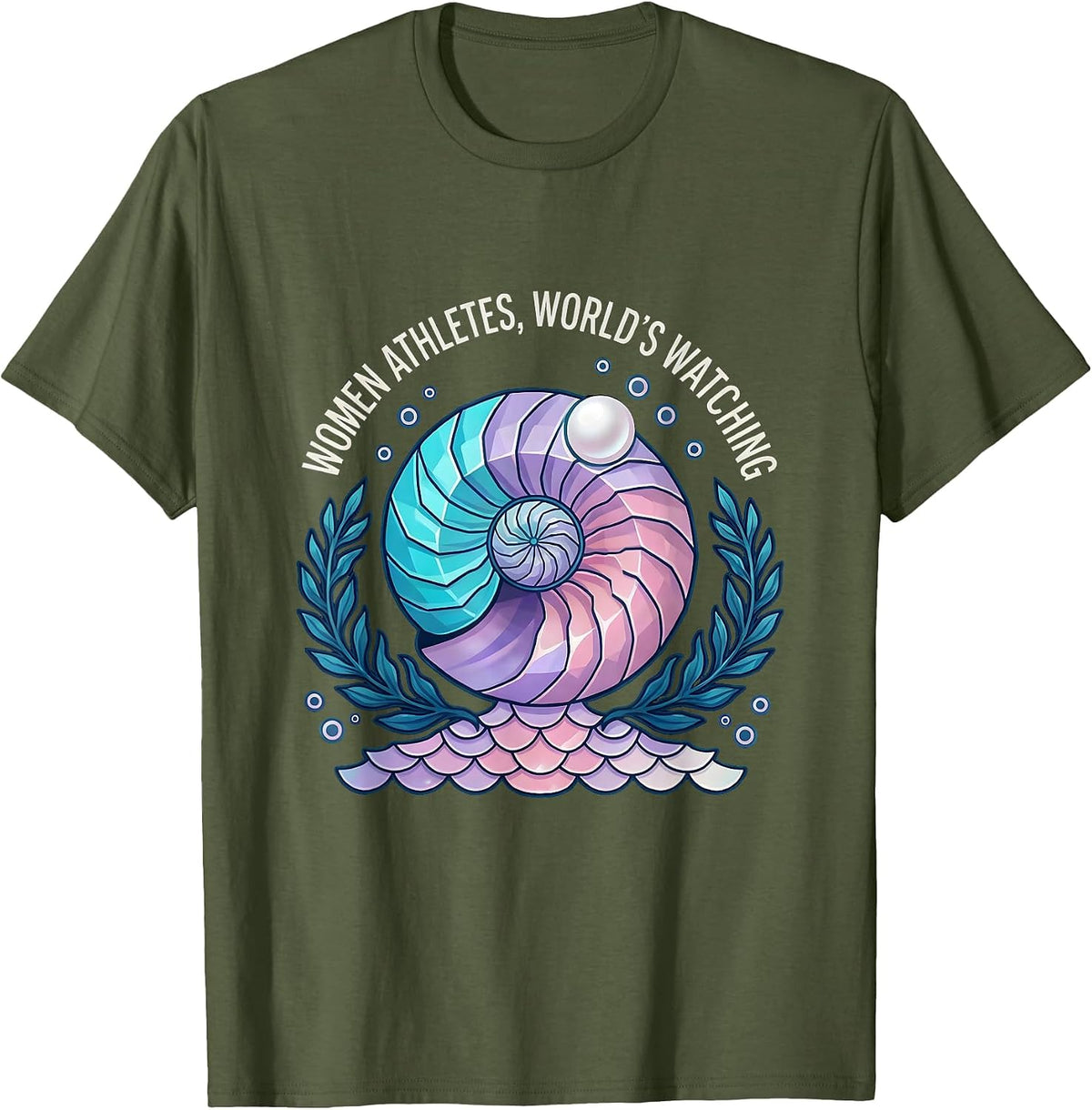 Men's Women Athletes World's Watching Sports Design T-Shirt - Olive Green