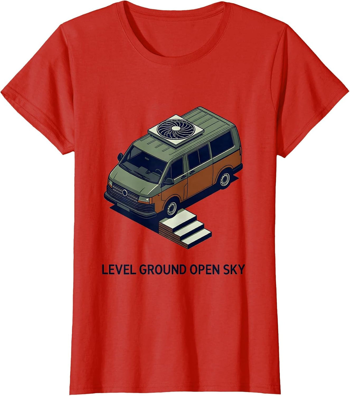 Level Ground Open Sky Isometric Van Life Retro Campervan T-Shirt - Red