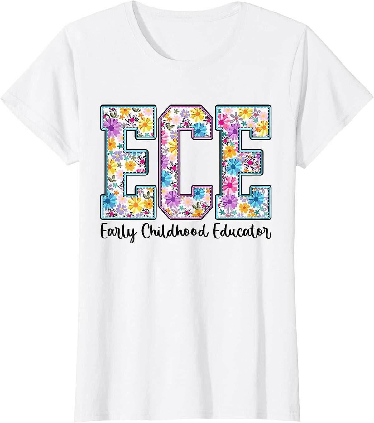 Retro ECE Early Childhood Educator Boho Floral Teacher Tee T-Shirt - White