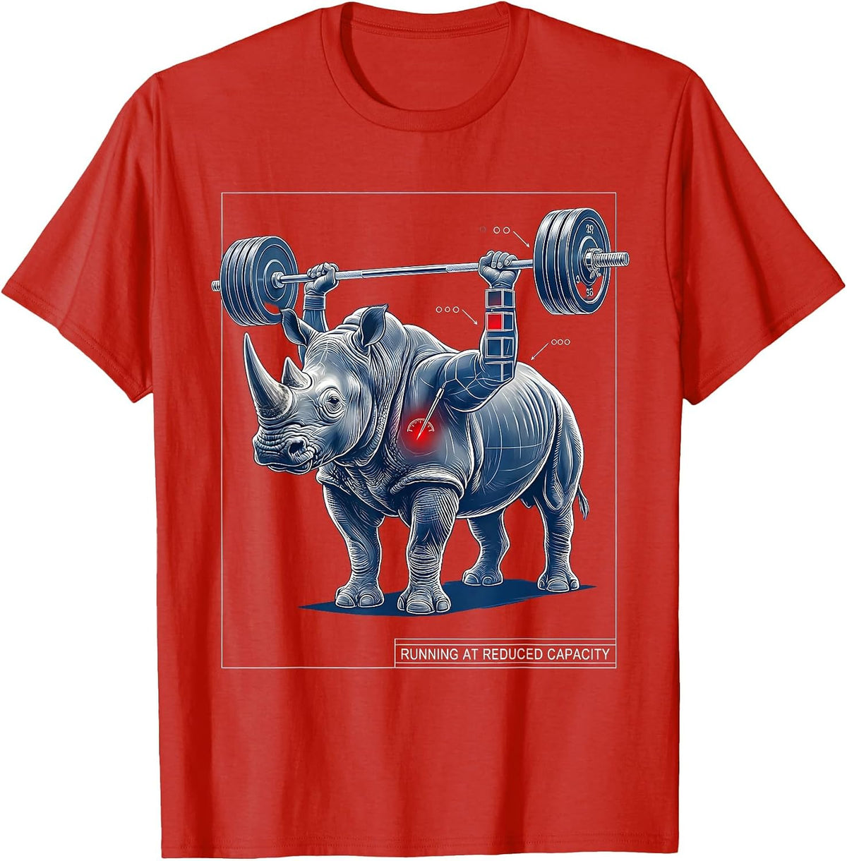 Men's Running At Reduced Capacity Technical Blueprint Funny Gym T-Shirt - Red
