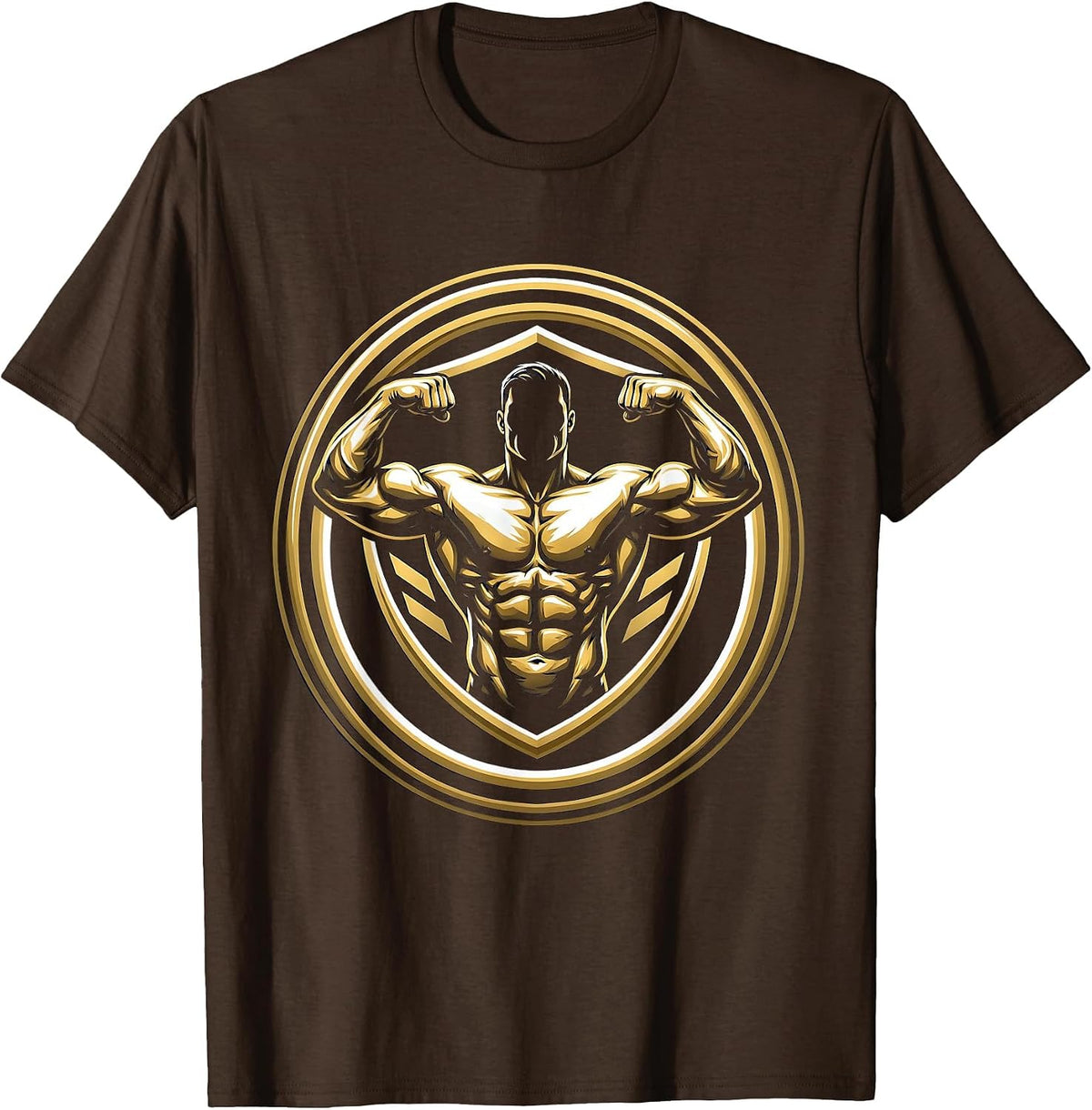 Men's Bodybuilder Flexing Spotlight Graphic Tee T-Shirt - Brown
