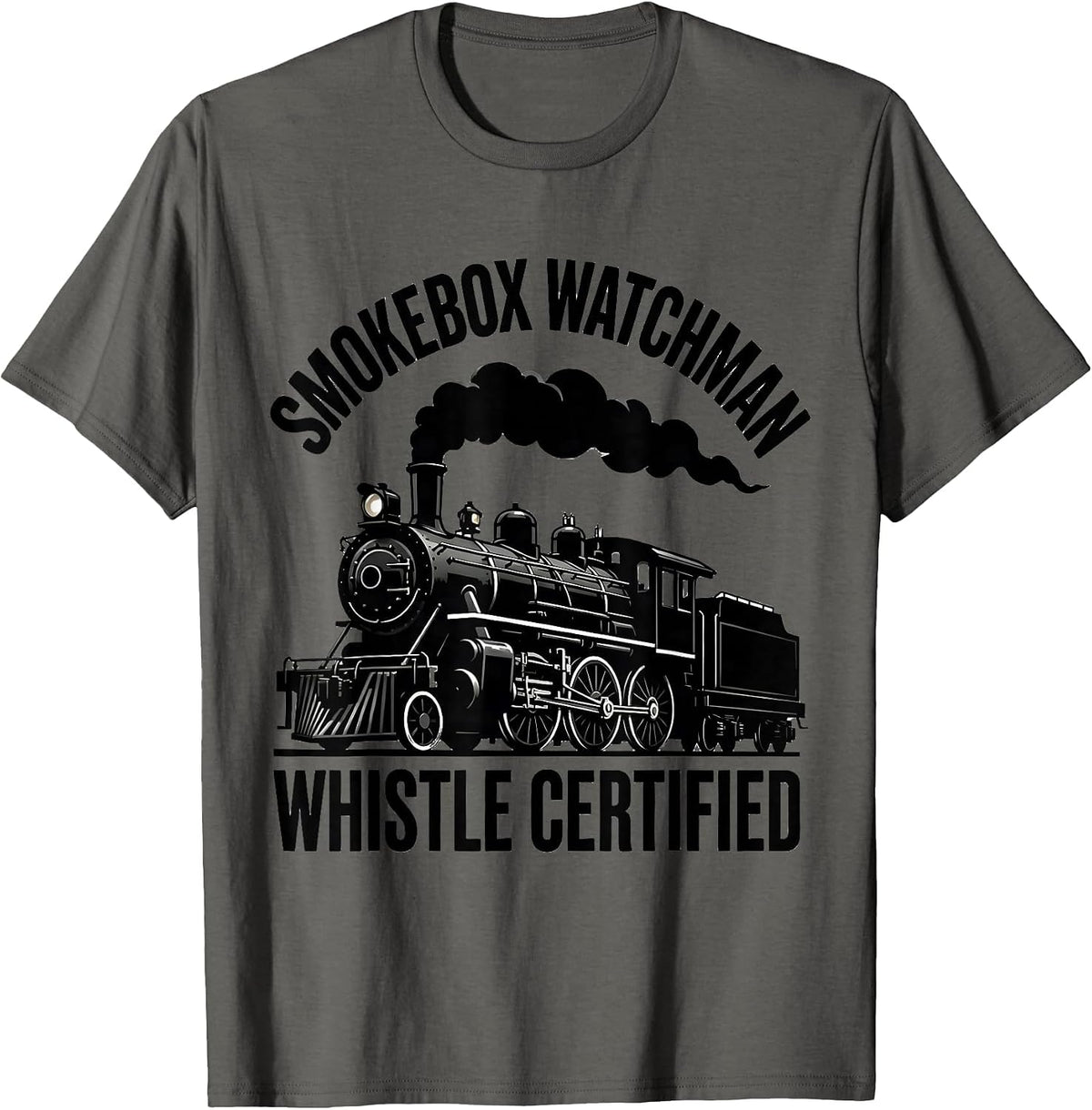 Smokebox Watchman, Whistle Certified Vintage Steam T-Shirt - Asphalt Grey