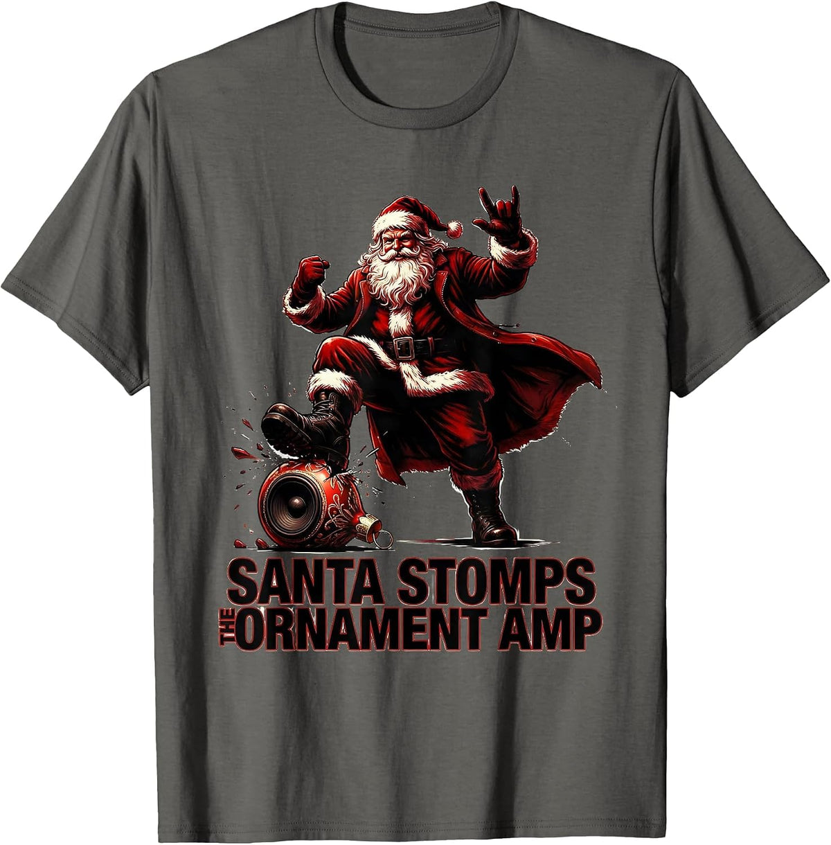 Men's Santa Stomps The Ornament Amp Funny Heavy Metal Rock T-Shirt - Asphalt Grey