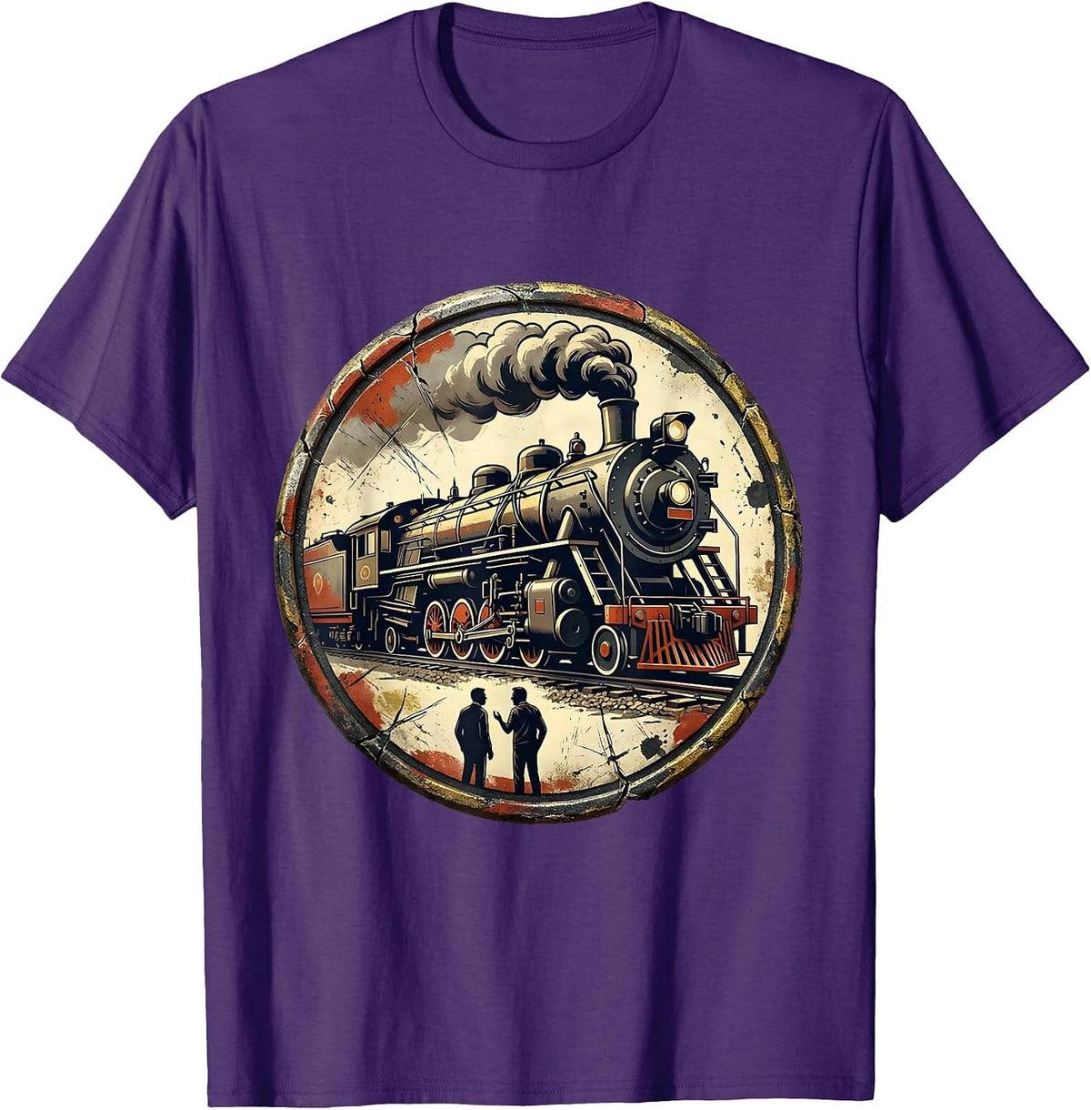 Sealed Train Badge Distressed Steam Engine Enthusiast Gift T-Shirt - Purple