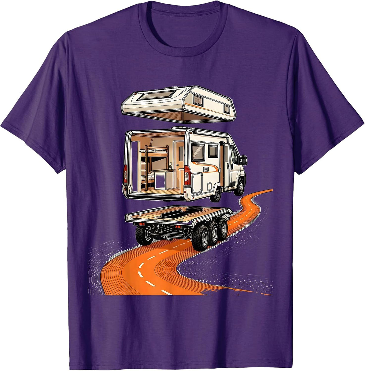 Men's Camper Van Exploded View Retro Van Life Nomads T-Shirt - Purple
